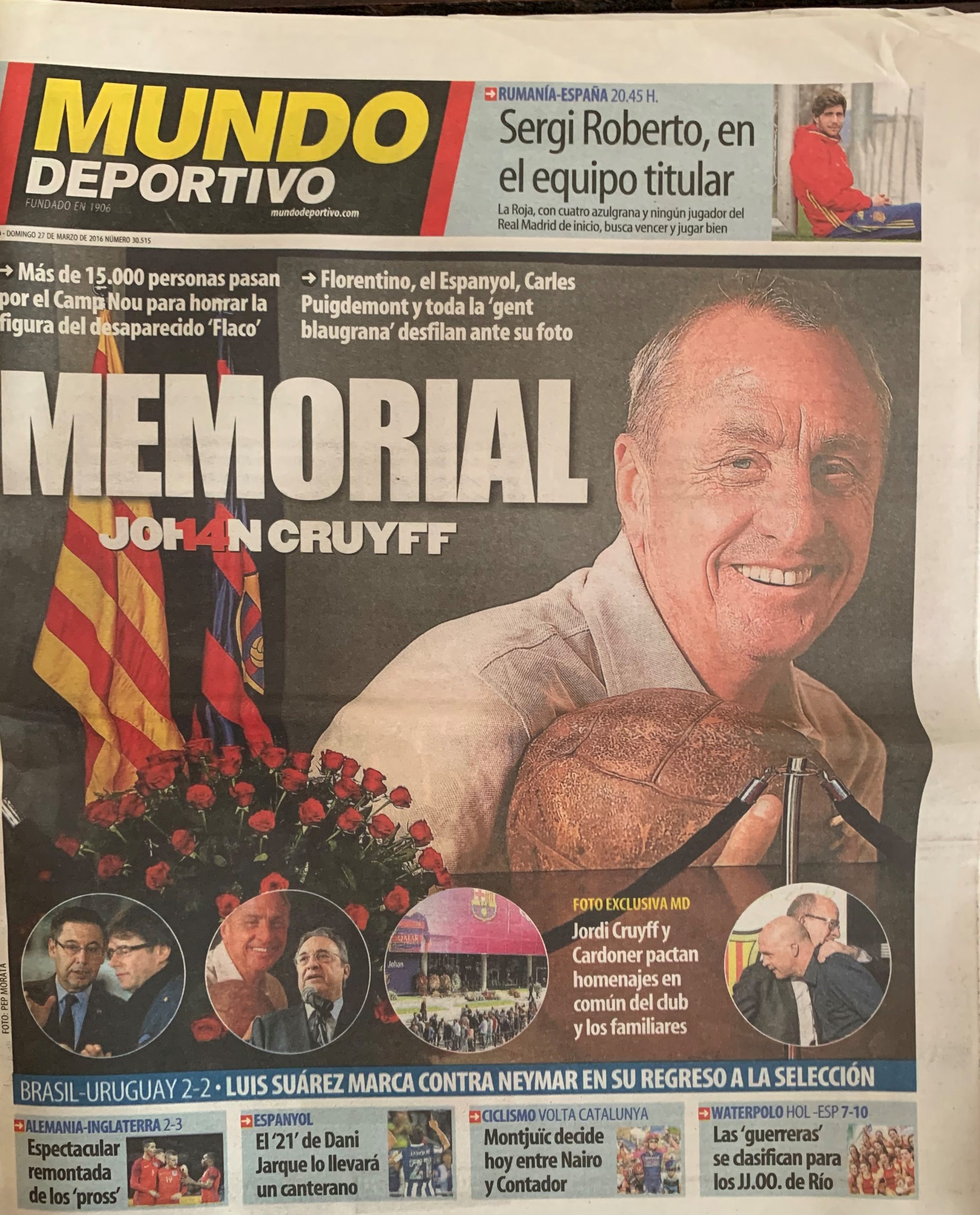 diari El Mundo Deportivo MEMORIAL JOHAN CRUYFF 27/03/2016