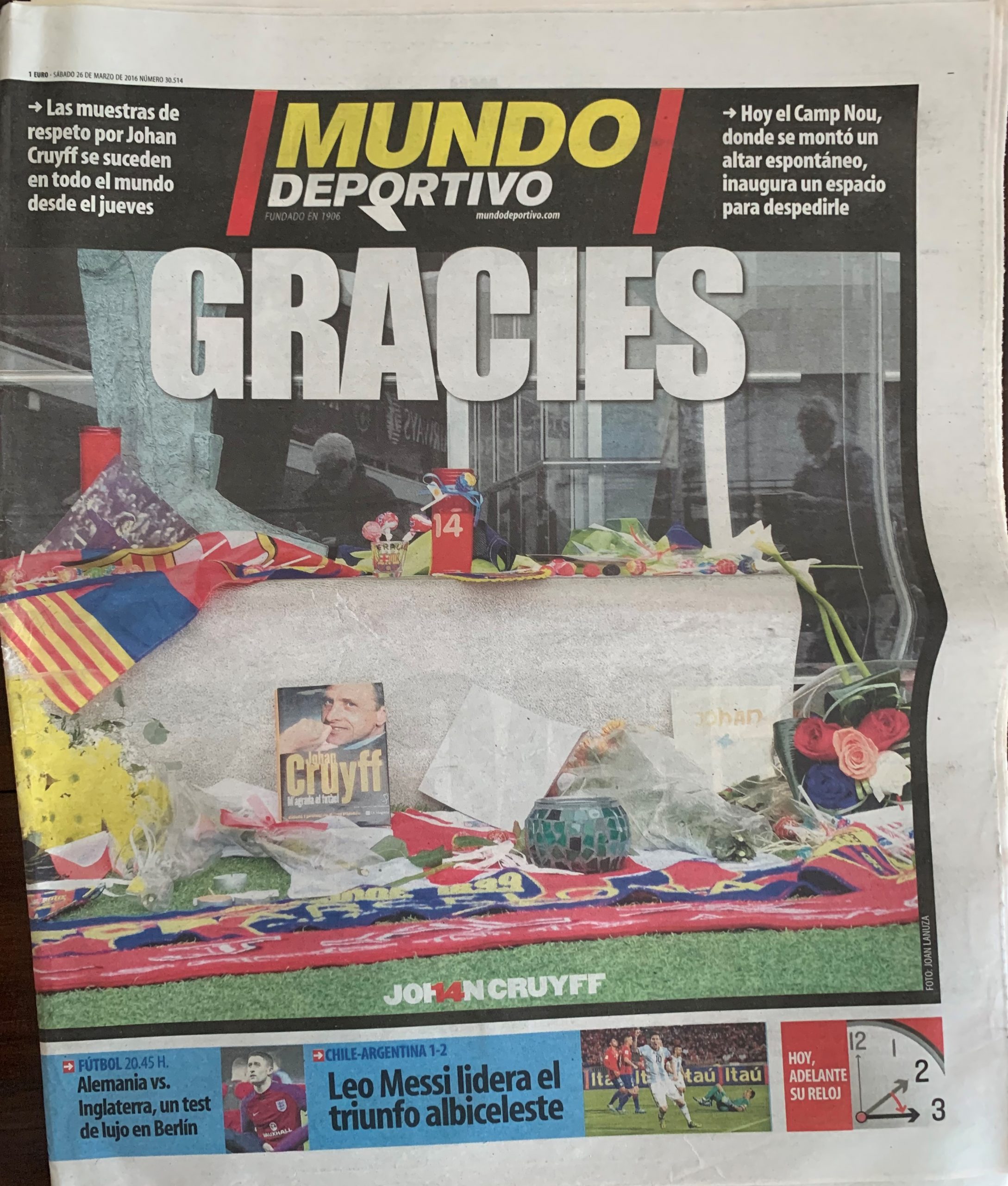 diari El Mundo Deportivo GRÀCIES CRUYFF 26/03/2016