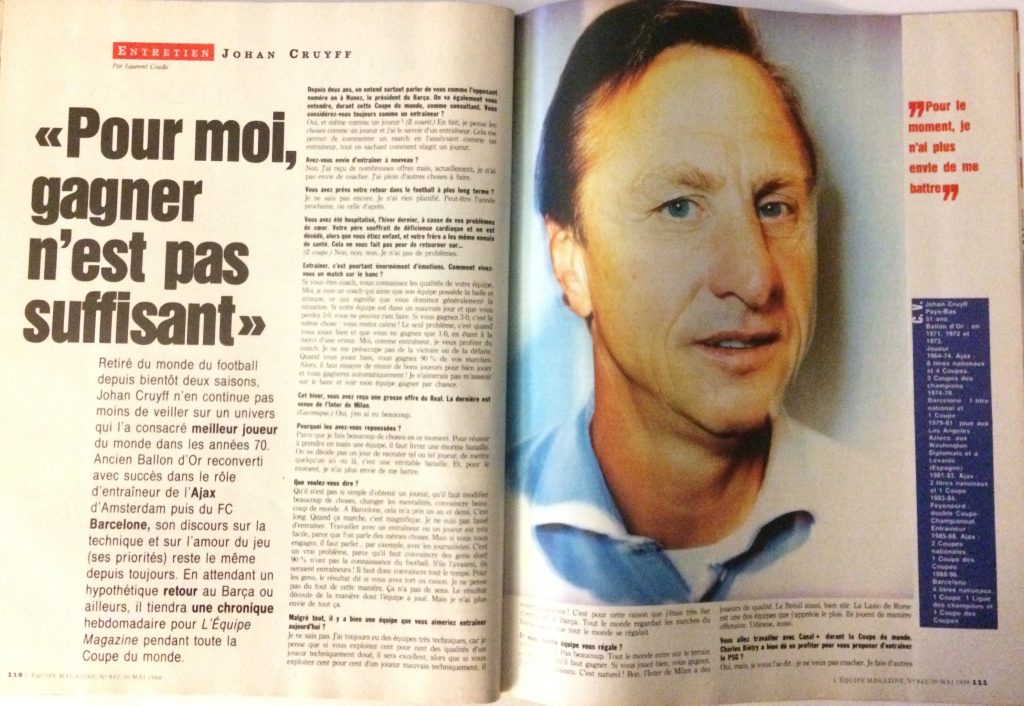 l'ÉQUIPE magazine Cruyff: l'autre discours 30/05/1998