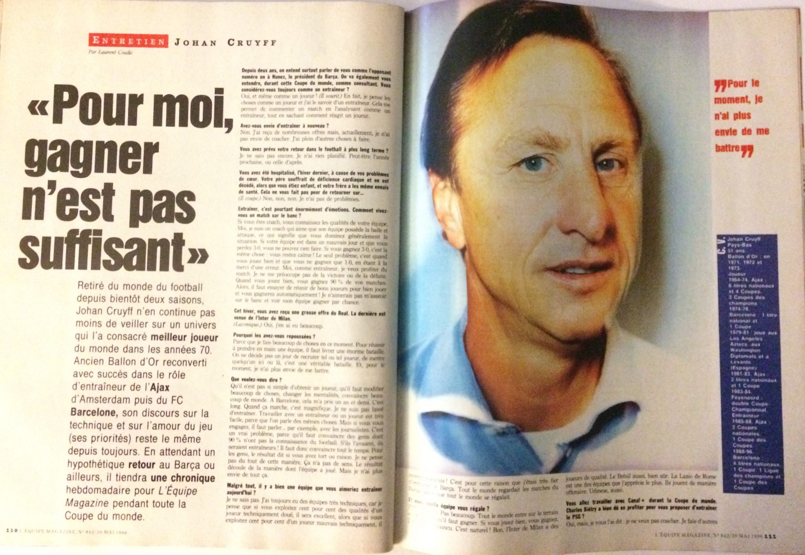 l'ÉQUIPE magazine Cruyff: l'autre discours 30/05/1998