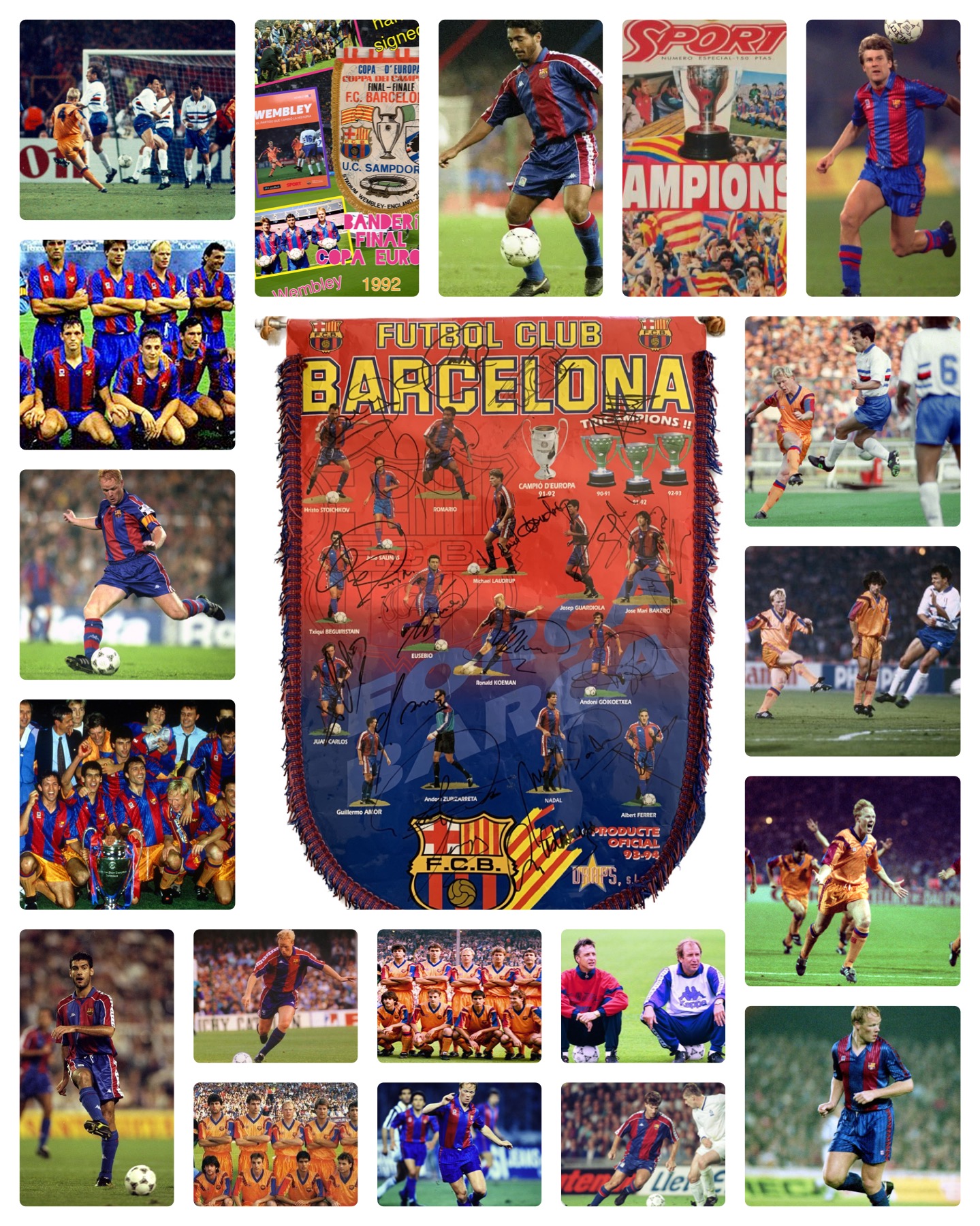 Banderí FC Barcelona 1993/94 hand signed players signat pels jugadors