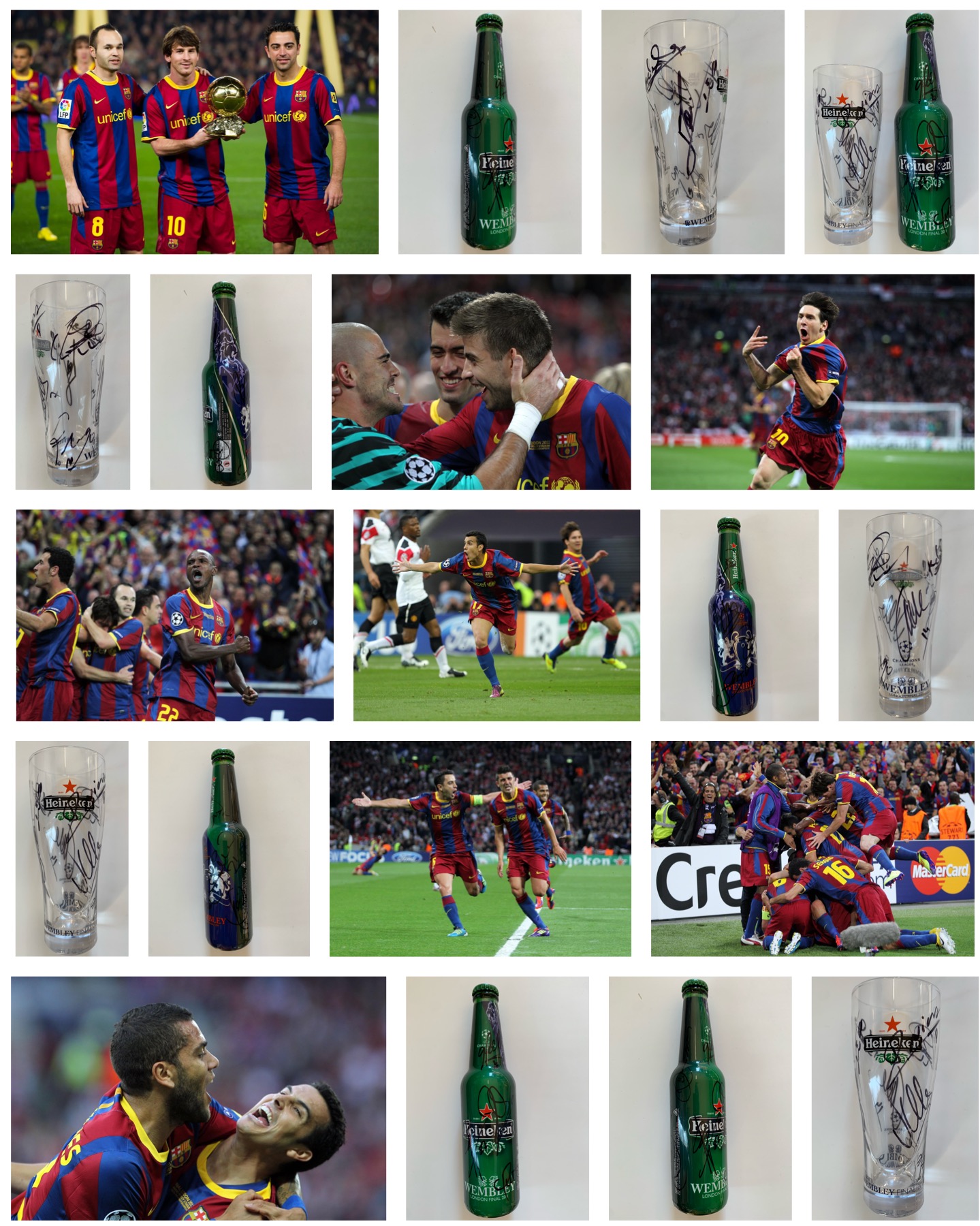Galeria de detalls de l'ampolla i el got Heineken Wembley 2011 signats i imatges de la final