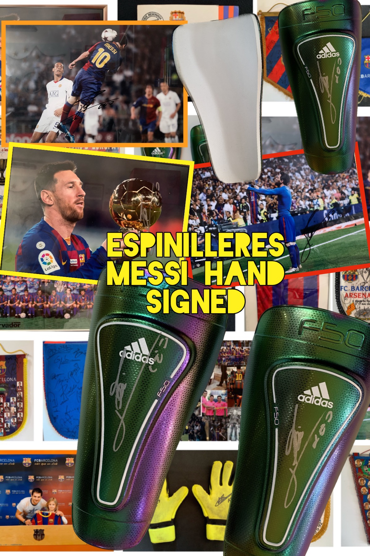 Espinilleres MESSI hand signed Espinilleres MESSI hand signed
