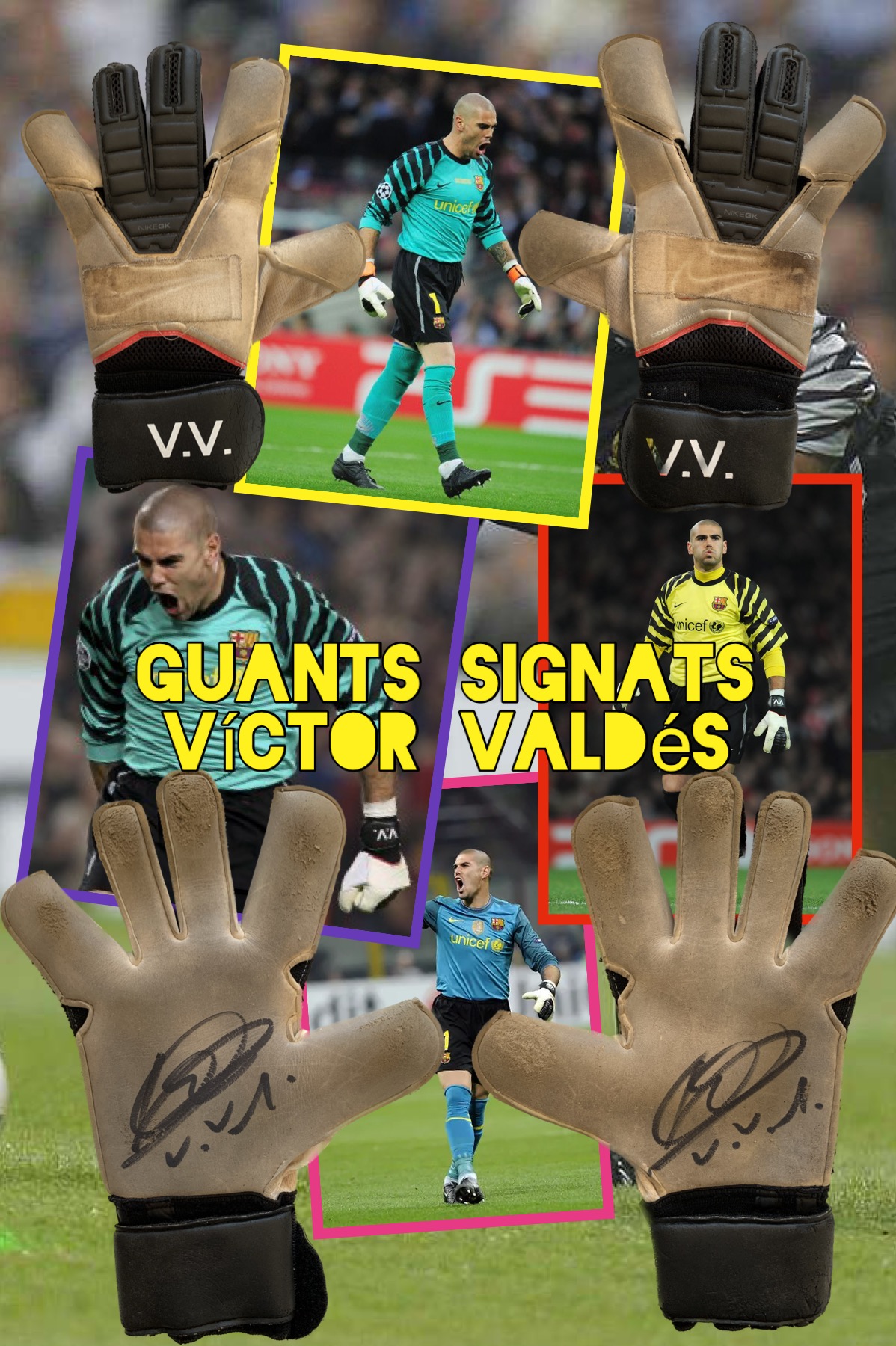 Guants signats Víctor Valdés match worn Guants signats Víctor Valdés match worn