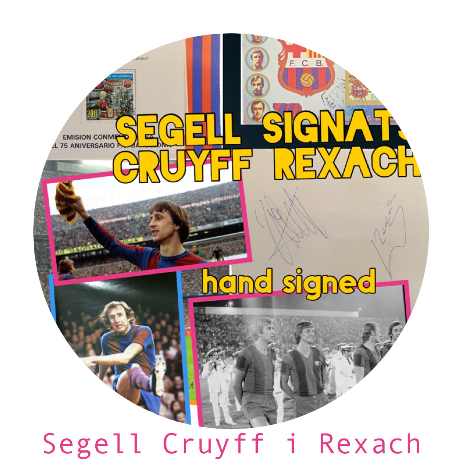 Segell 75 aniversari FC Barcelona 1974 signat per Cruyff i Rexach