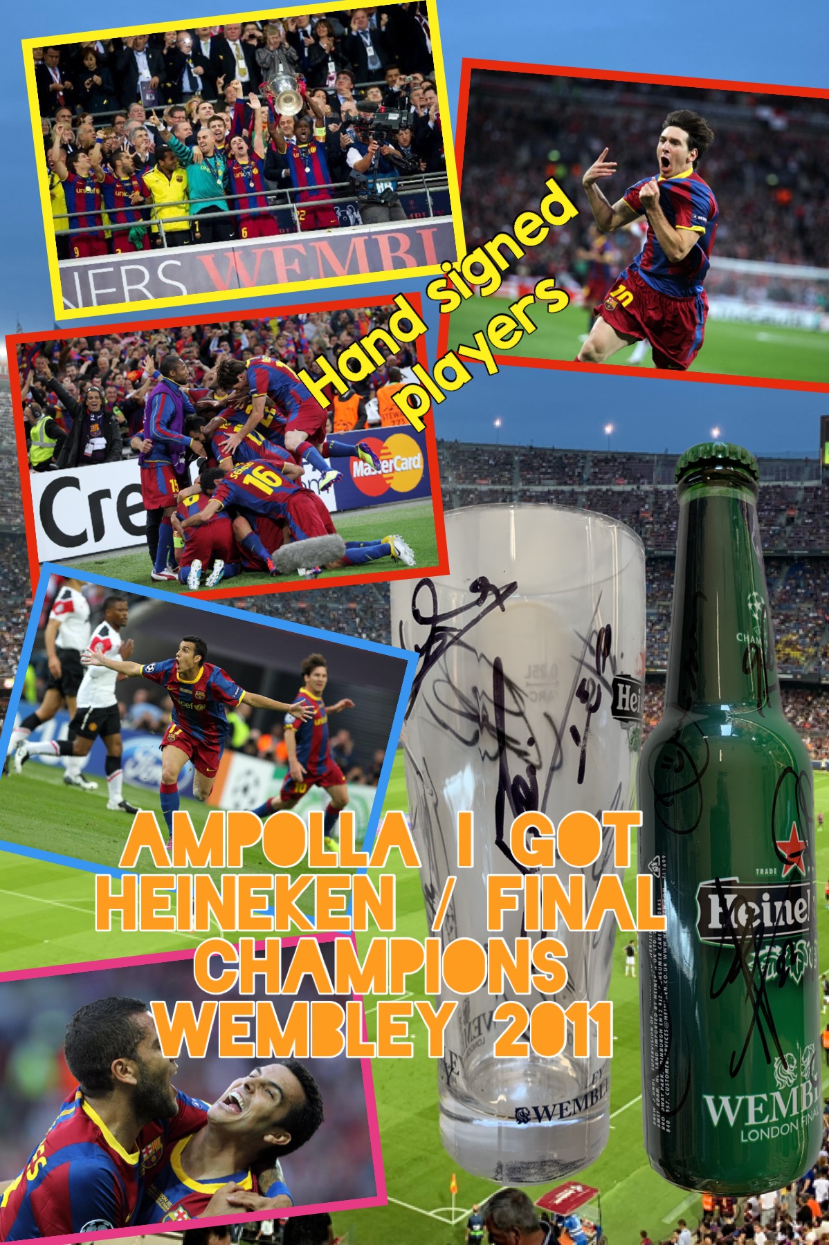 Got i ampolla Heineken signats Barça Wembley 2011