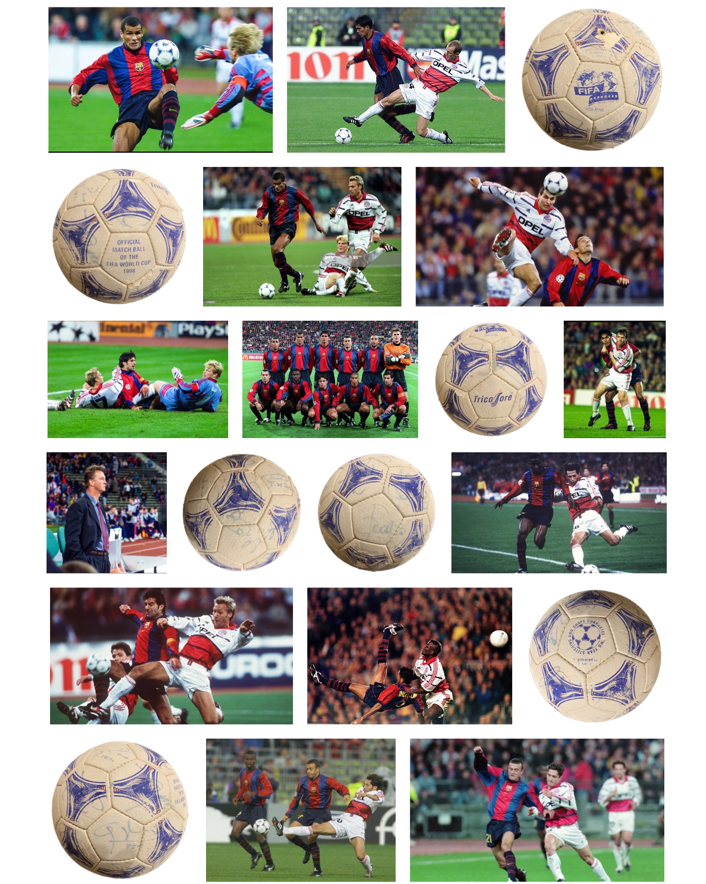Pilota de partit adidas tricolore Mundial 1998 signada pels jugadors del Barça de l'època
