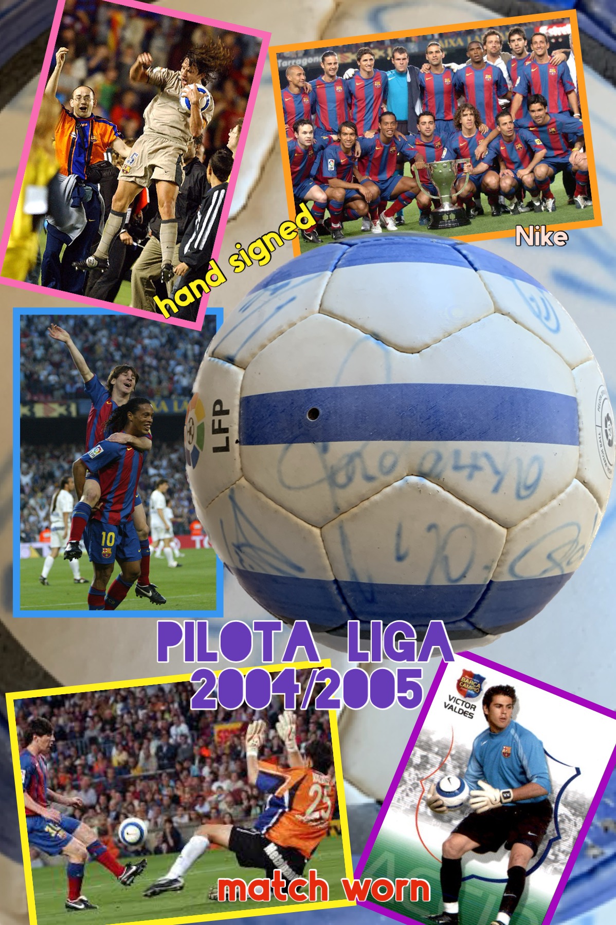 Pilota Liga 2004/2005 signada jugadors Barça match worn