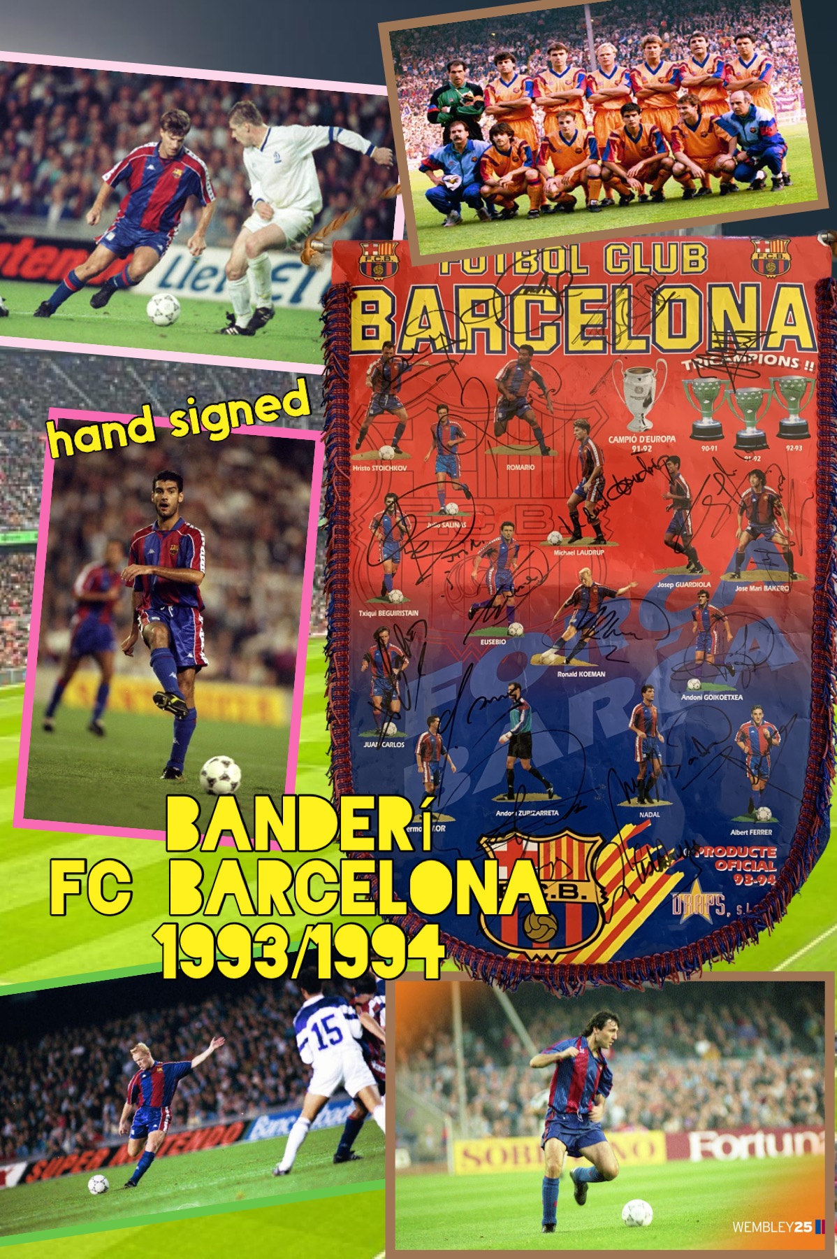 Banderí FC Barcelona 1993/94 hand signed players