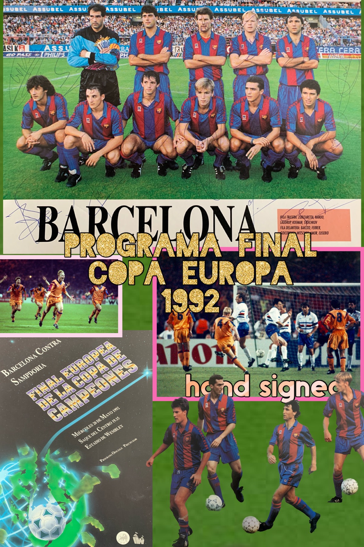 Programa final Copa Europa Wembley 1.992 firmado por los jugadores del Barça
