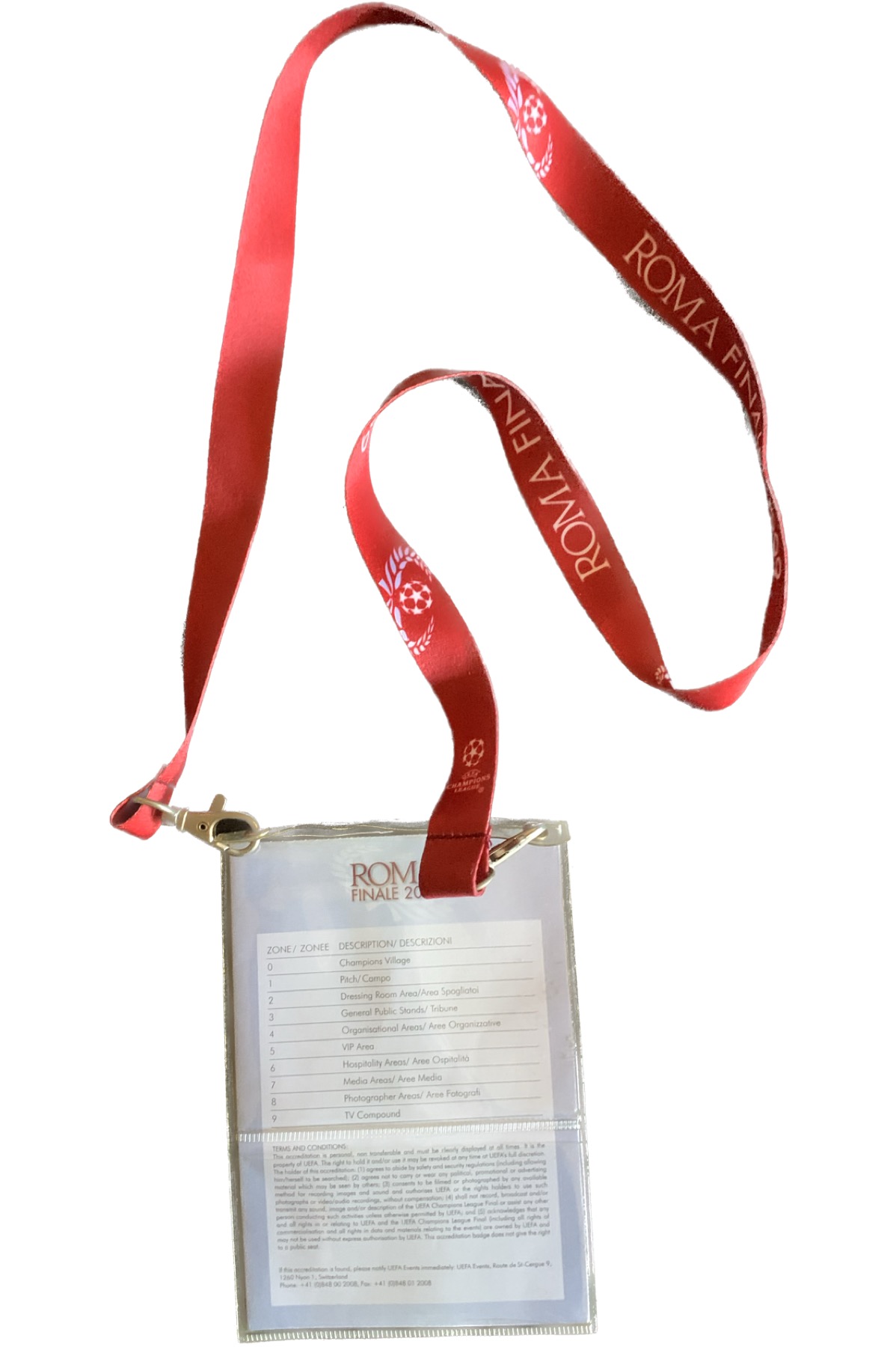 Revers del passi oficial de la final de Roma 2009 amb les condicions d'ús