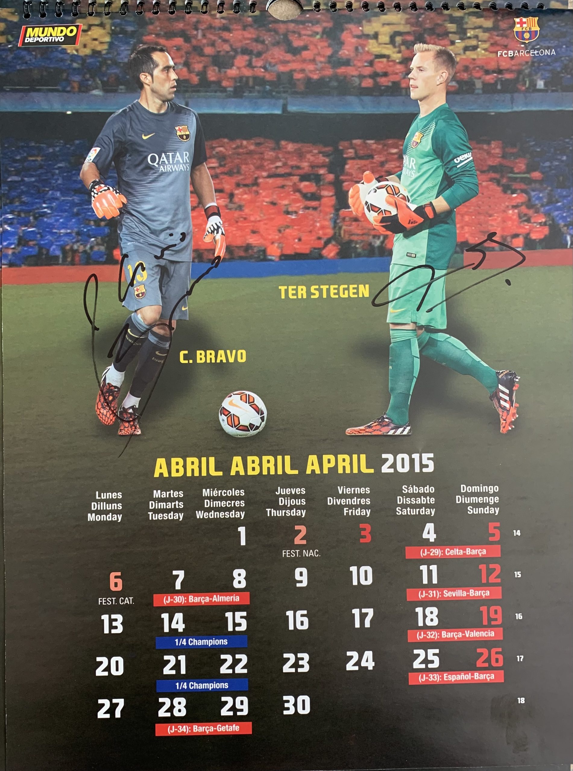 Calendari 2015 FC Barcelona el mundo deportivo signat pels jugadors C.Bravo / Ter Stegen