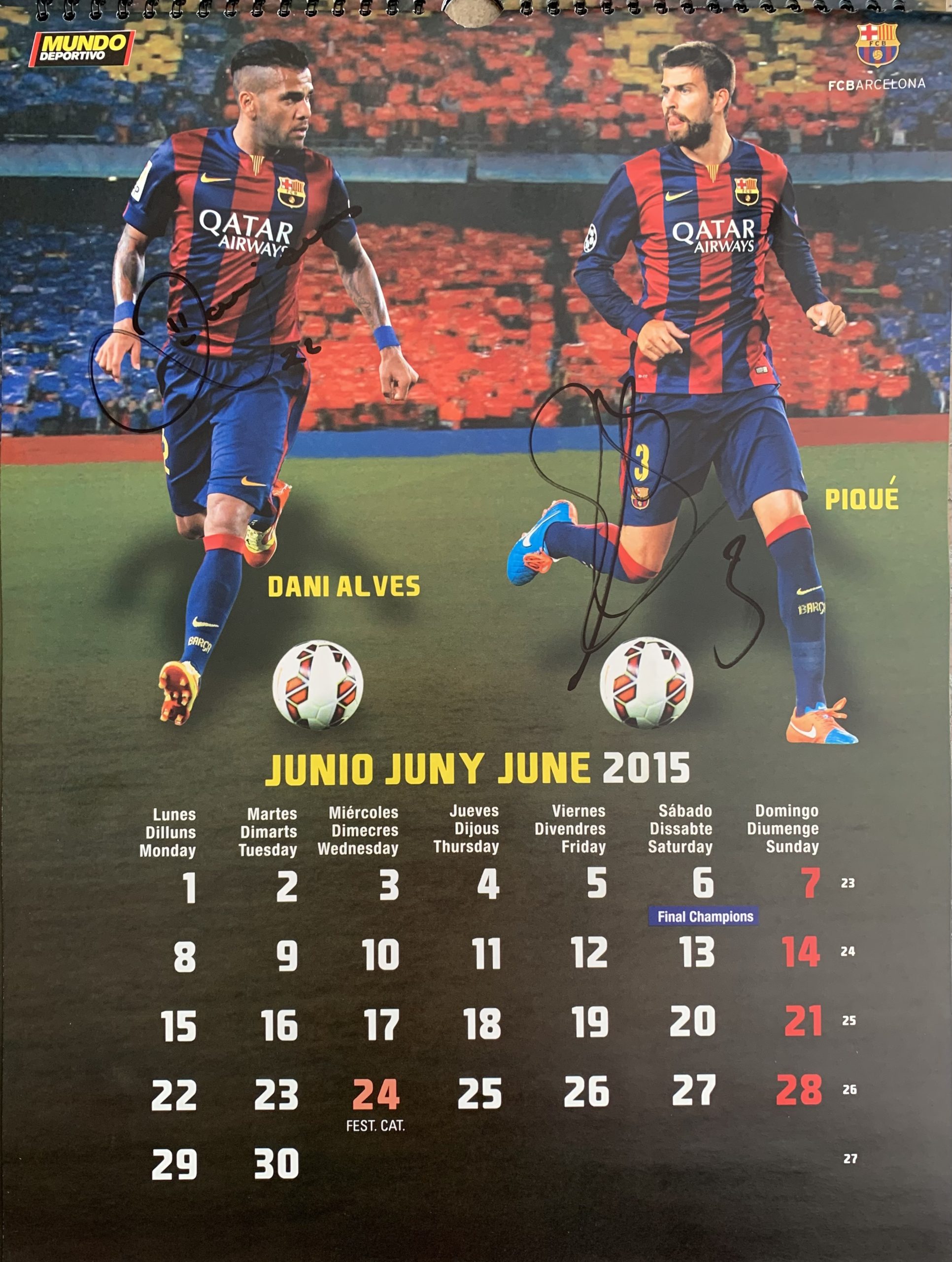 Calendari 2015 FC Barcelona el mundo deportivo signat pels jugadors Dani Alves / Piqué