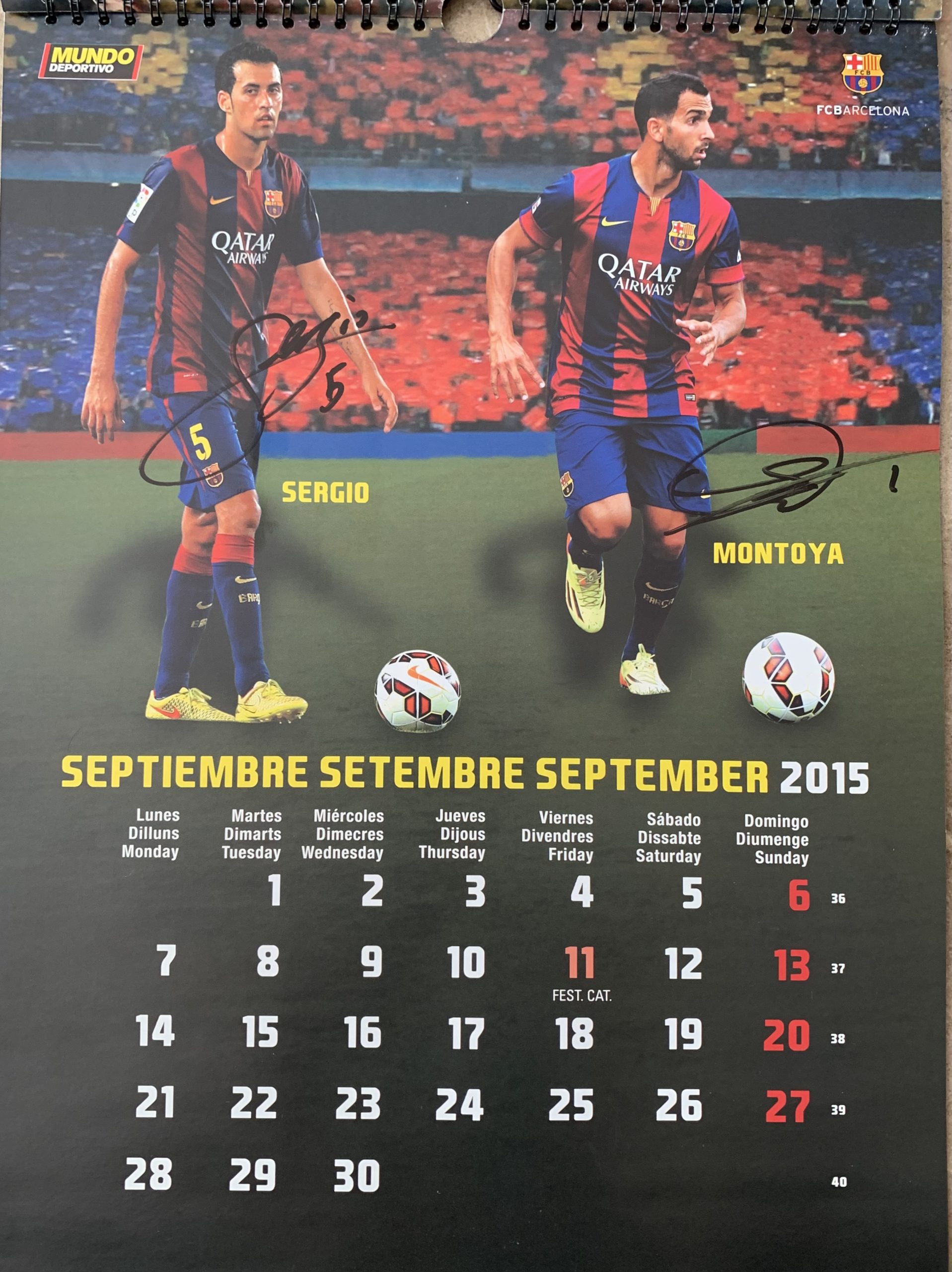 Calendari 2015 FC Barcelona el mundo deportivo signat pels jugadors Sergio Montoya