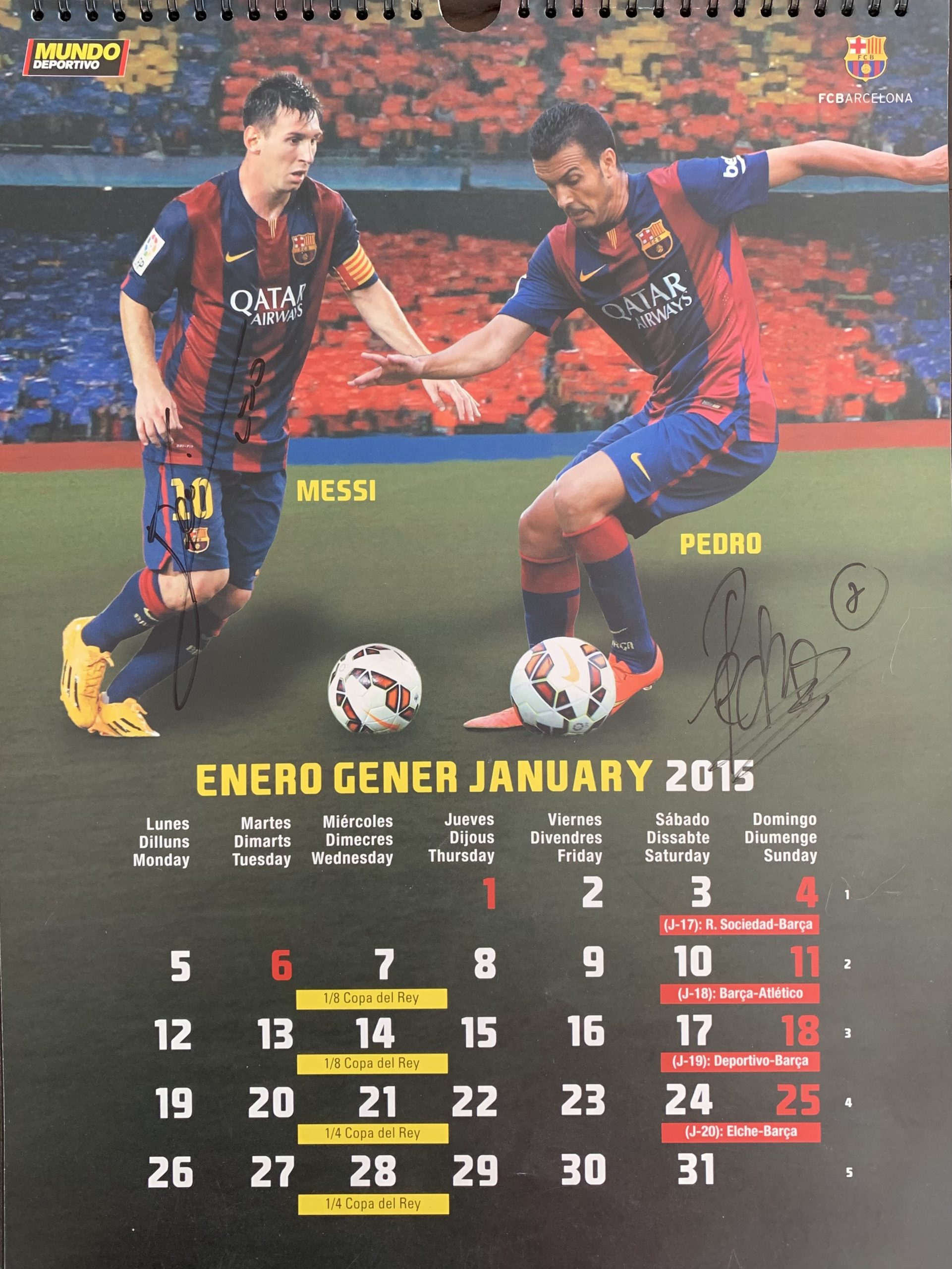 Calendari 2015 FC Barcelona el mundo deportivo signat pels jugadors Messi / Pedro