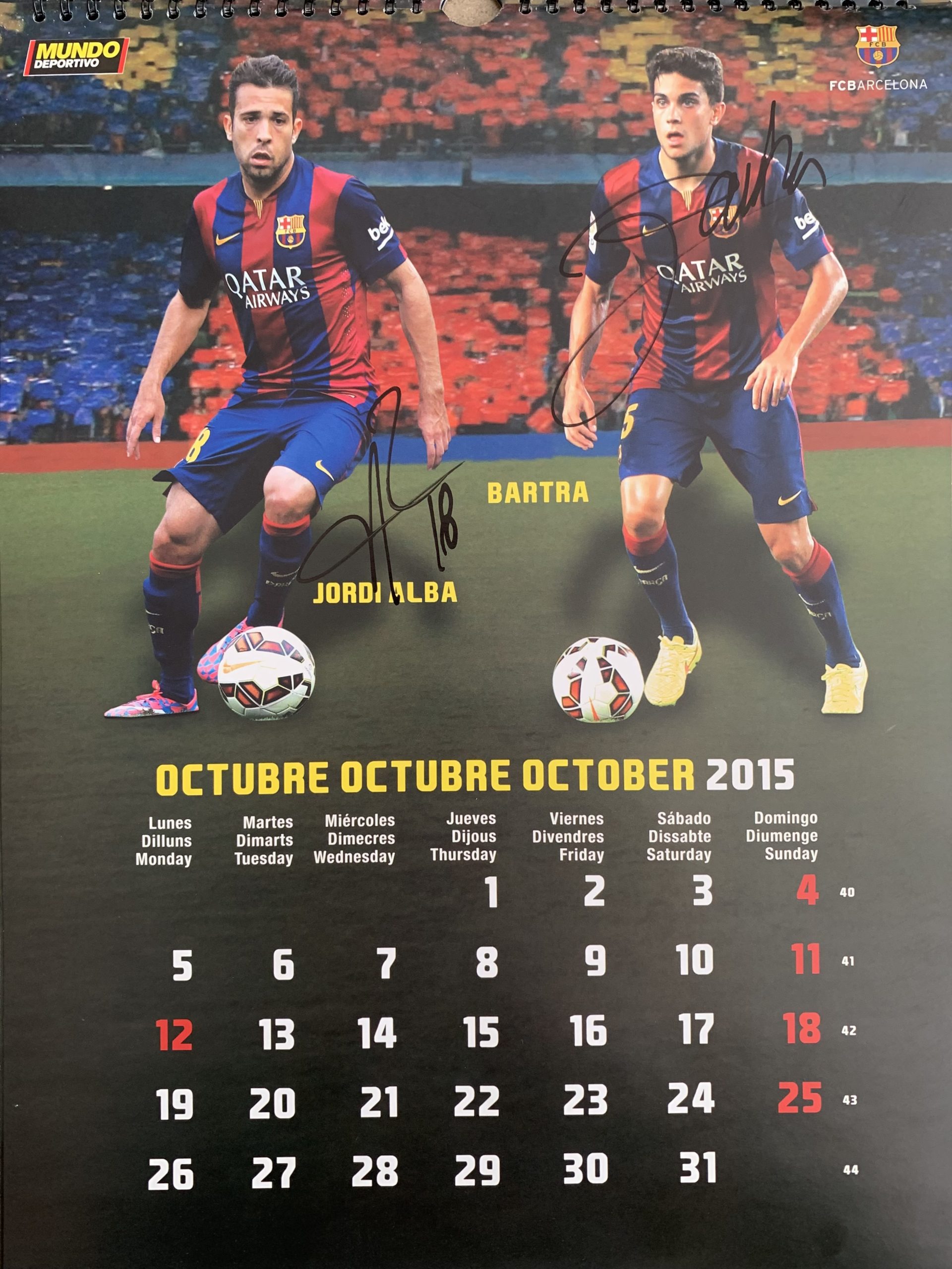 Calendari 2015 FC Barcelona el mundo deportivo signat pels jugadors Alba / Bartra