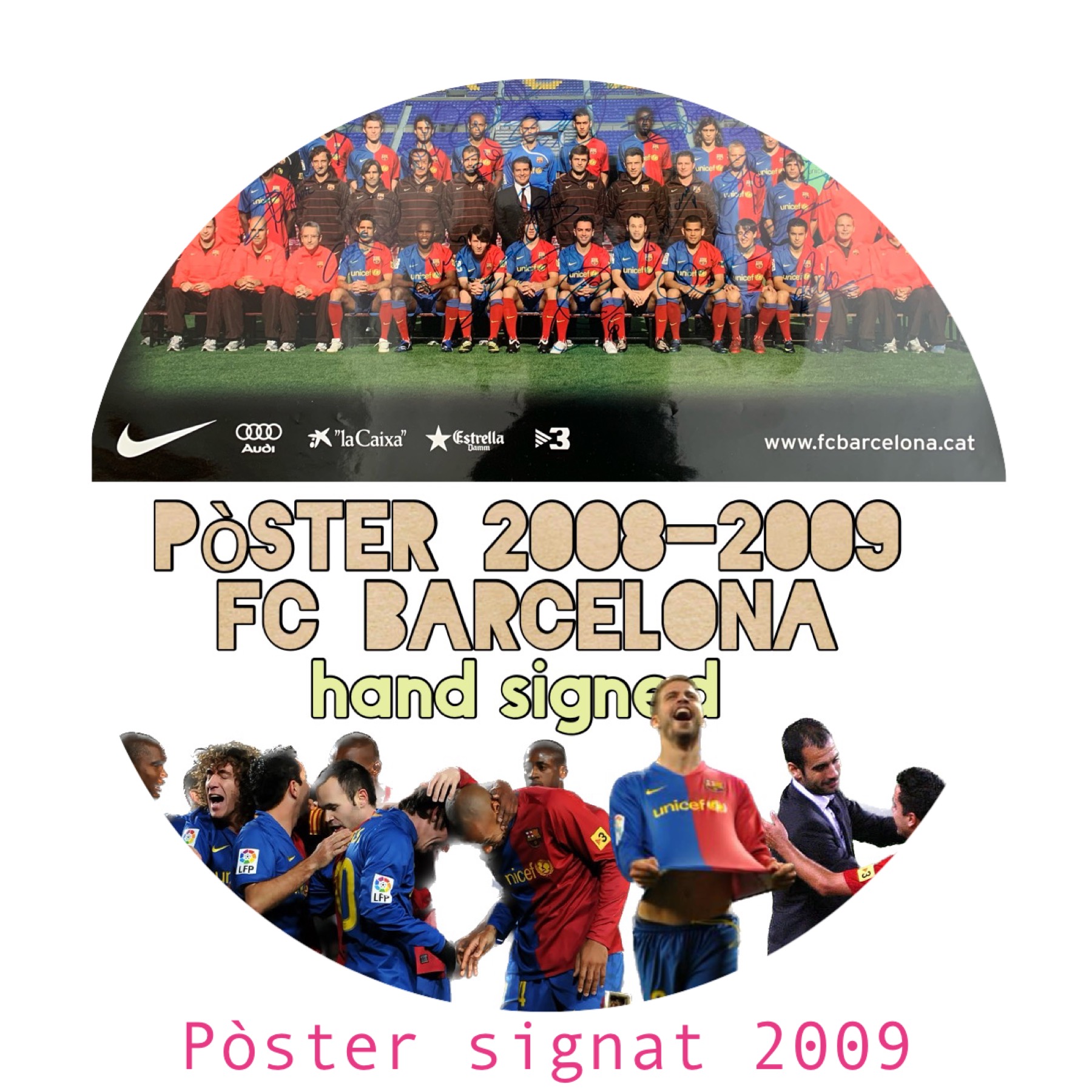 Pòster FC Barcelona signat pels jugadors temporada 2008-2009 Copa Liga Champions