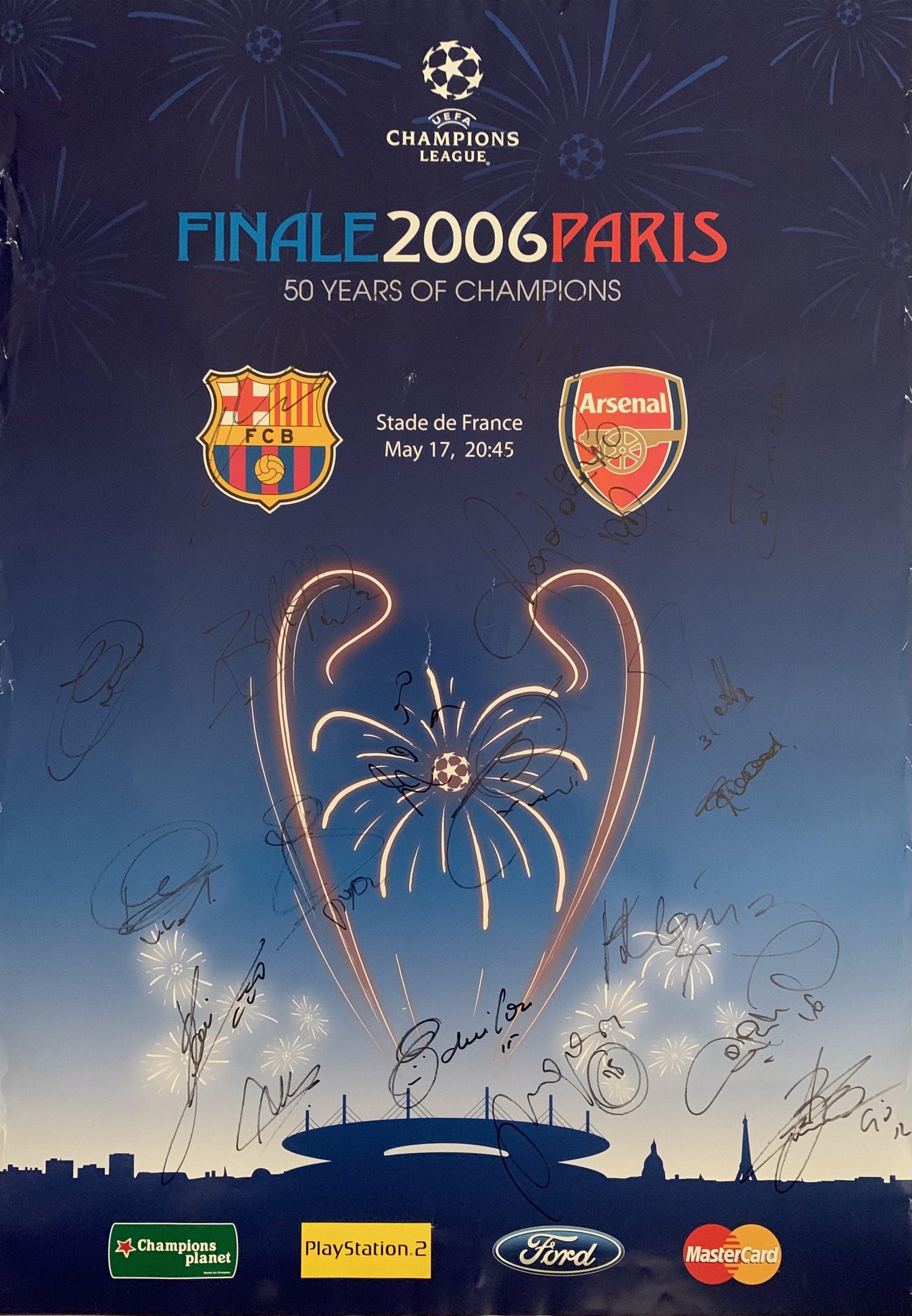 Pòster Final Champions 2006 signat pels jugadors del FC Barcelona