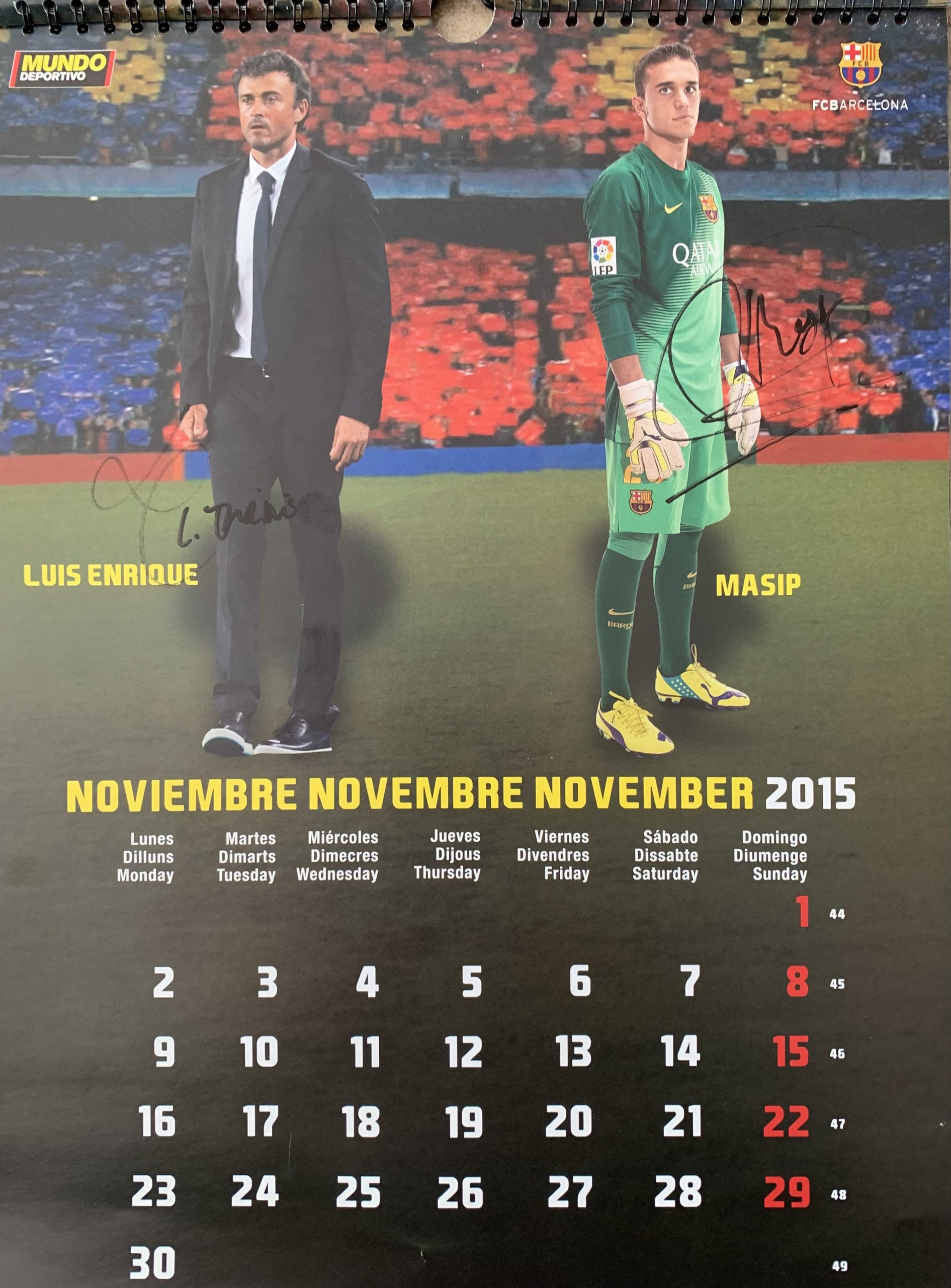 Calendari 2015 FC Barcelona el mundo deportivo signat pels jugadors Luis Enrique / Masip