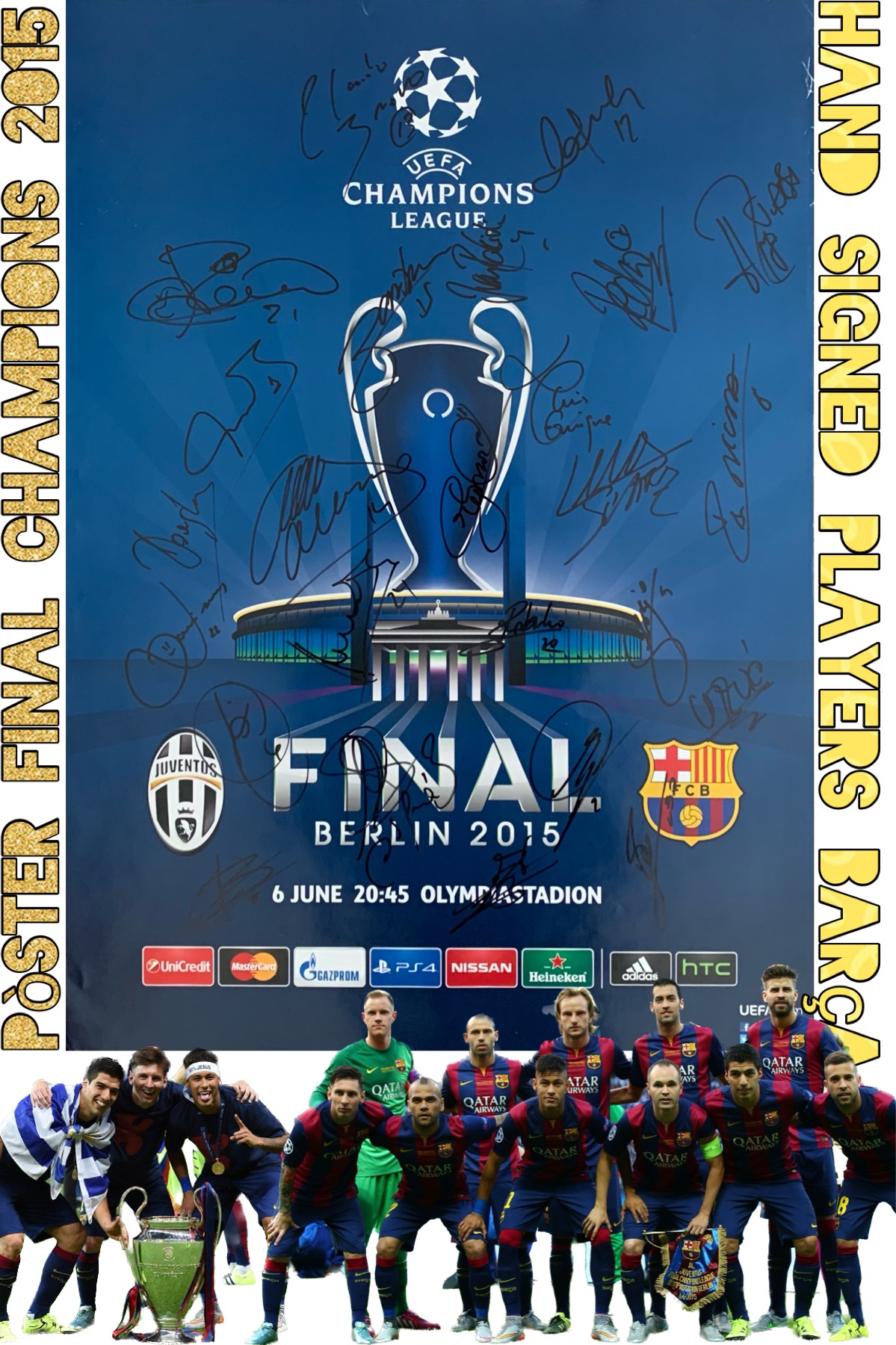 Pòster Final Champions 2015 Berlin signat pels jugadors FC Barcelona