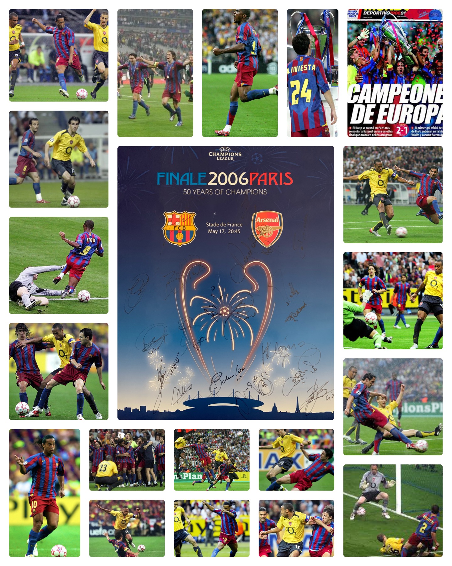 Pòster Final Champions 2006 signat pels jugadors del FC Barcelona