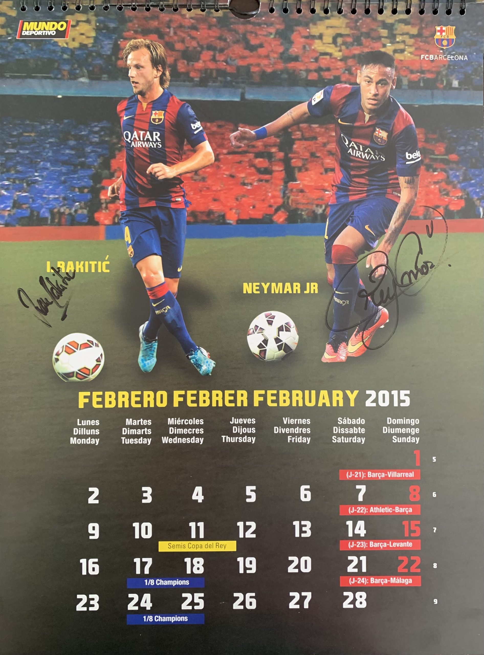 Calendari 2015 FC Barcelona el mundo deportivo signat pels jugadors Rakitic/Neymar