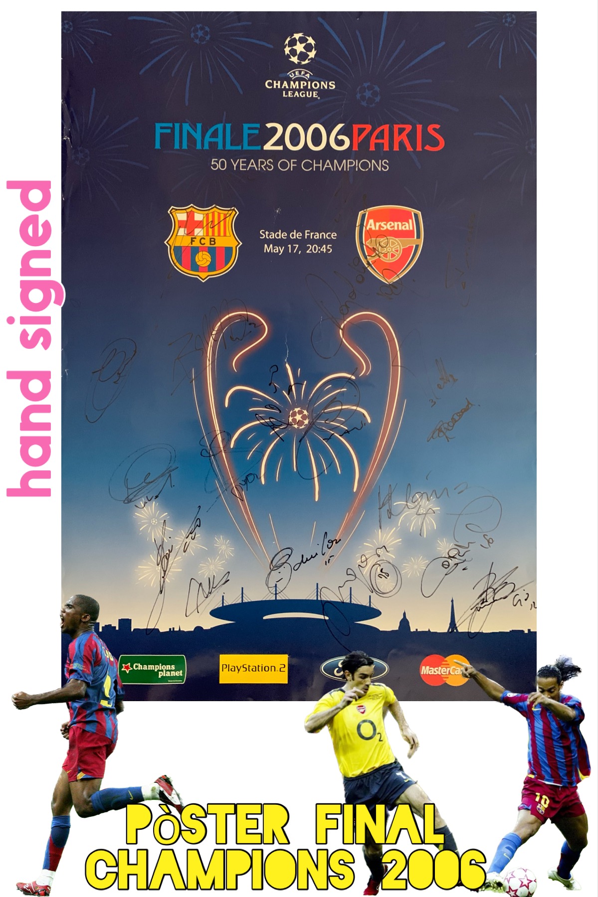 Pòster Final Champions 2006 signat pels jugadors del FC Barcelona