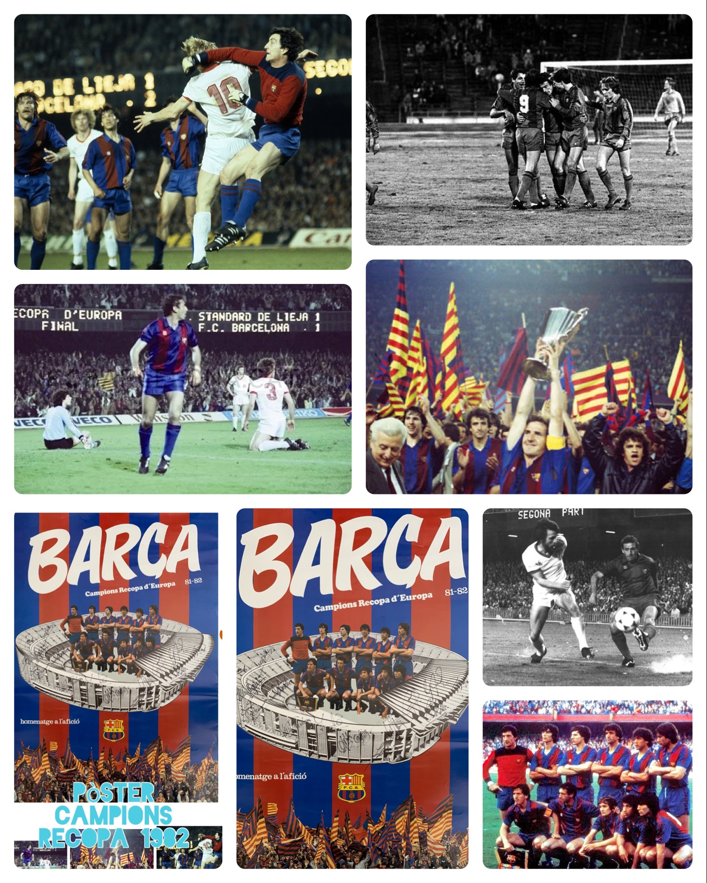 Pòster homenatge a l'afició campions Recopa 1982 FC Barcelona signat pels jugadors