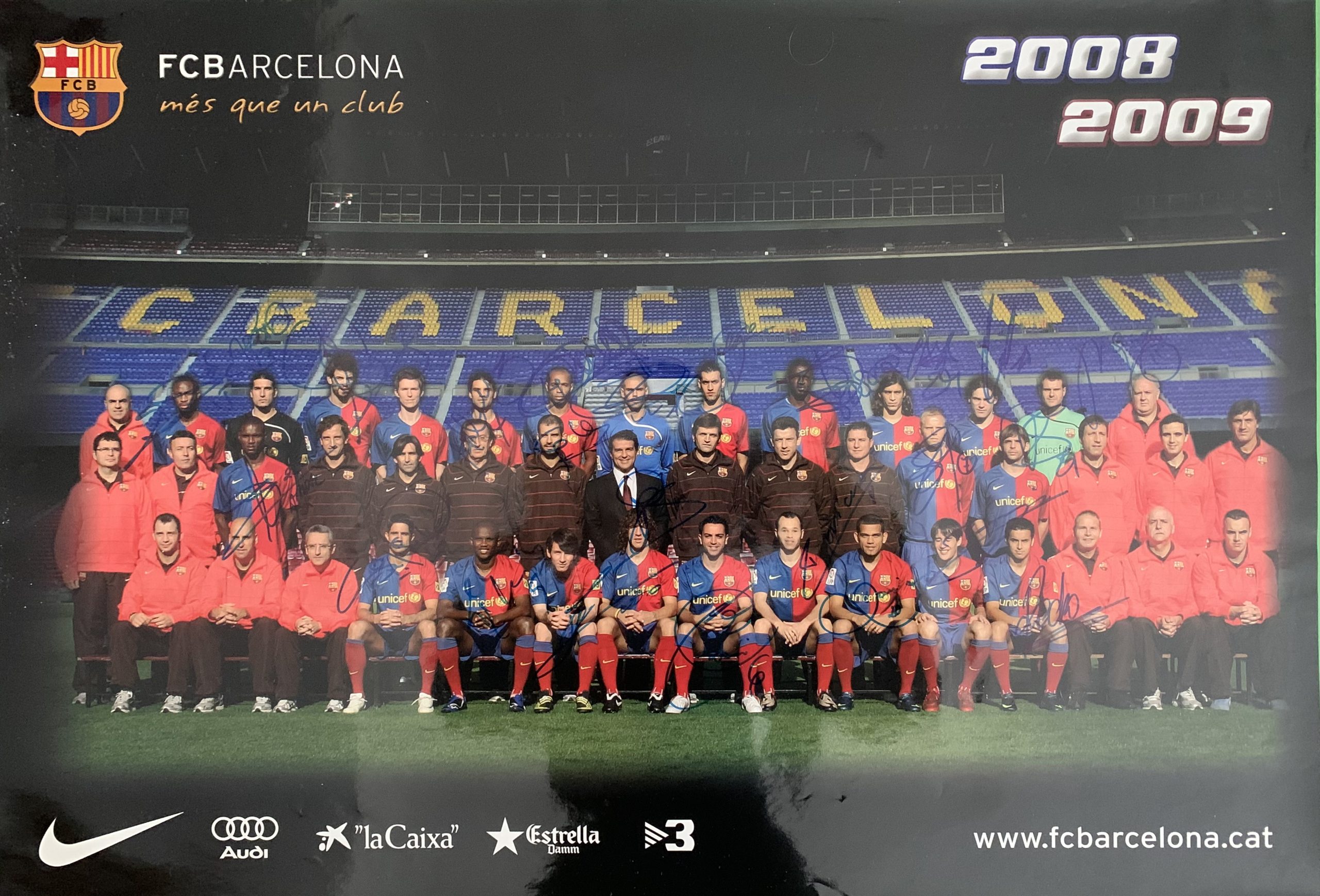 Pòster FC Barcelona signat pels jugadors temporada 2008-2009 Copa Liga Champions