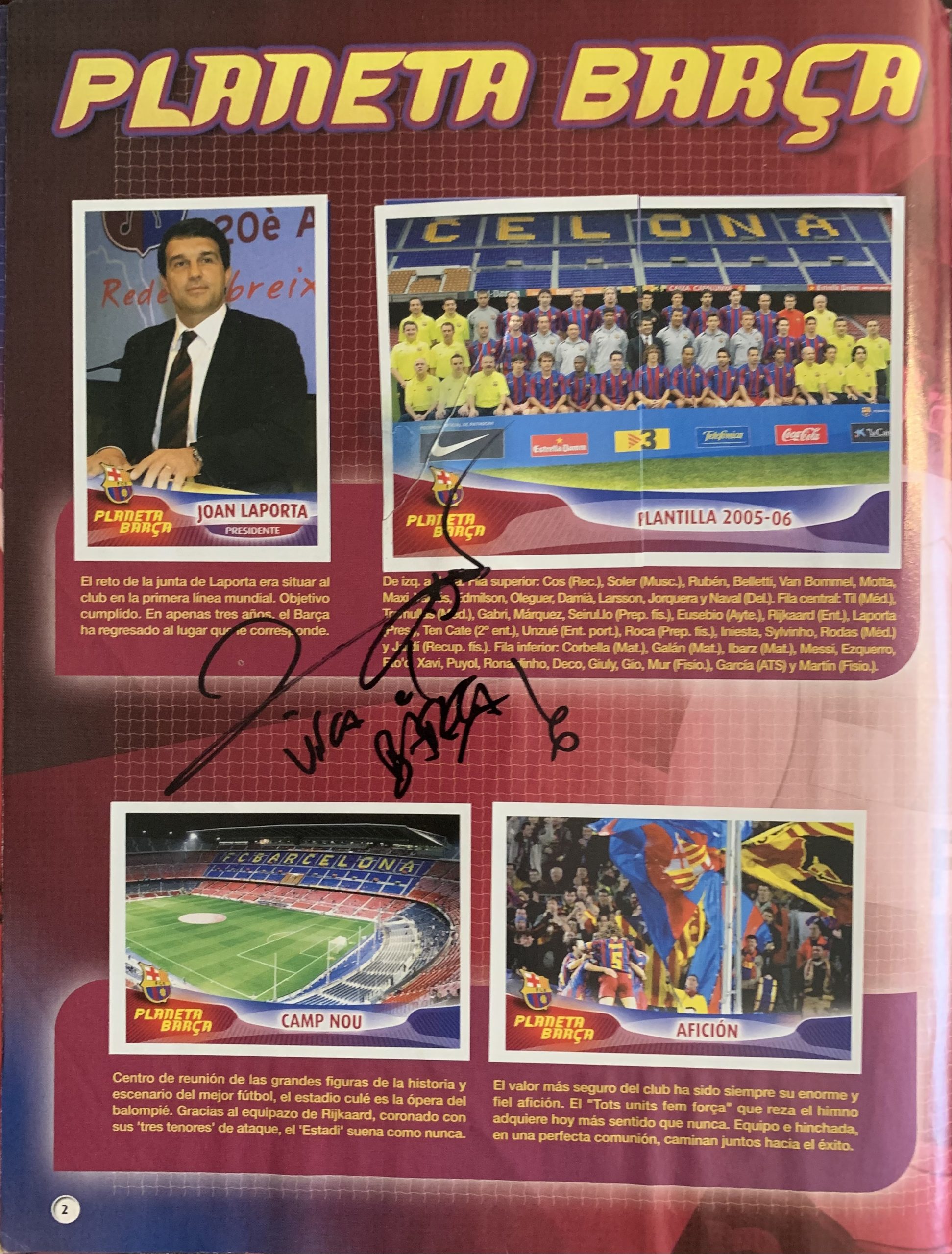 Àlbum de cromos FC Barcelona signat jugadors del Barça temporada 2005-2006 Laporta