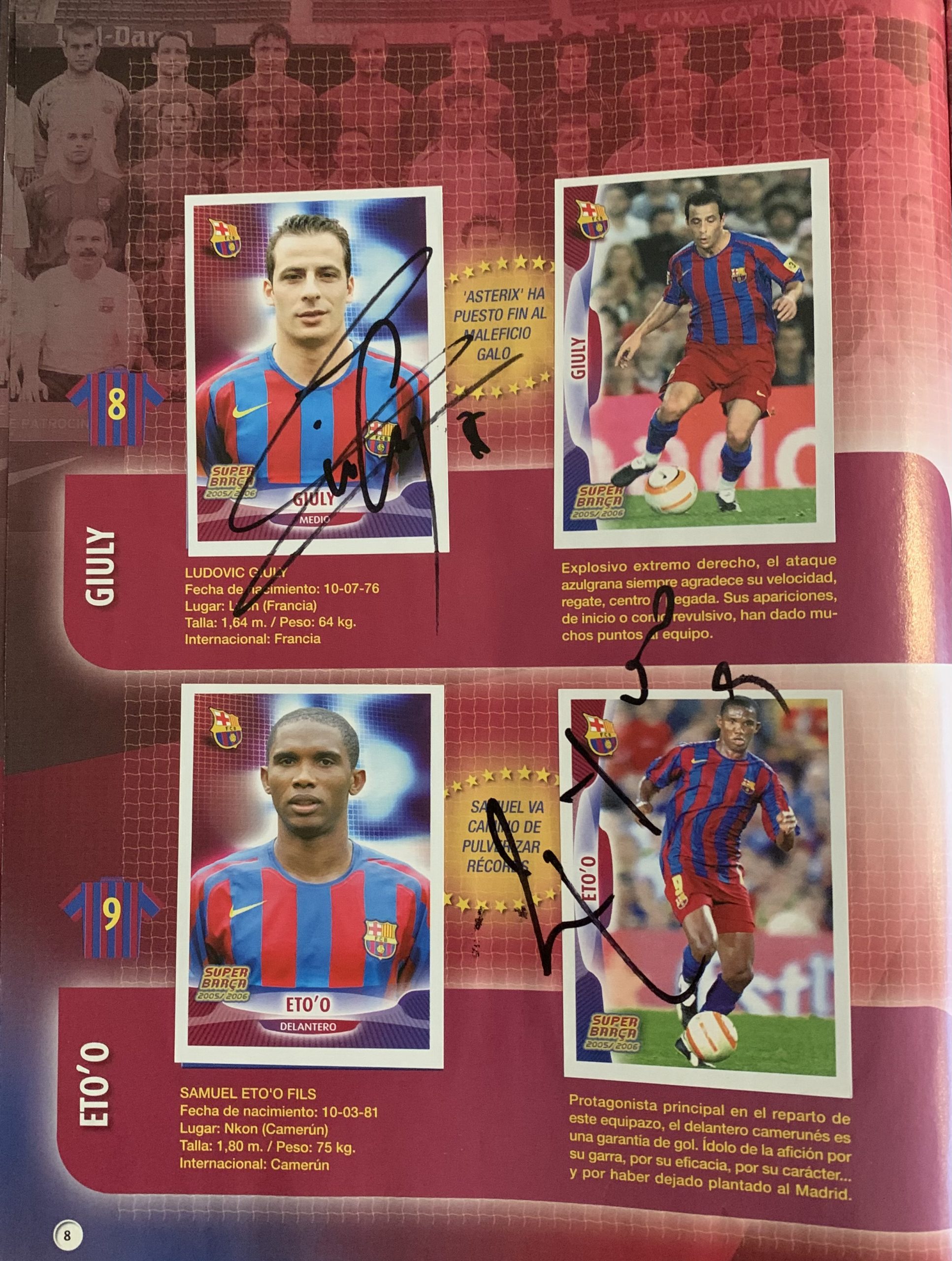 Àlbum de cromos FC Barcelona signat jugadors del Barça temporada 2005-2006 Giuli Eto'o