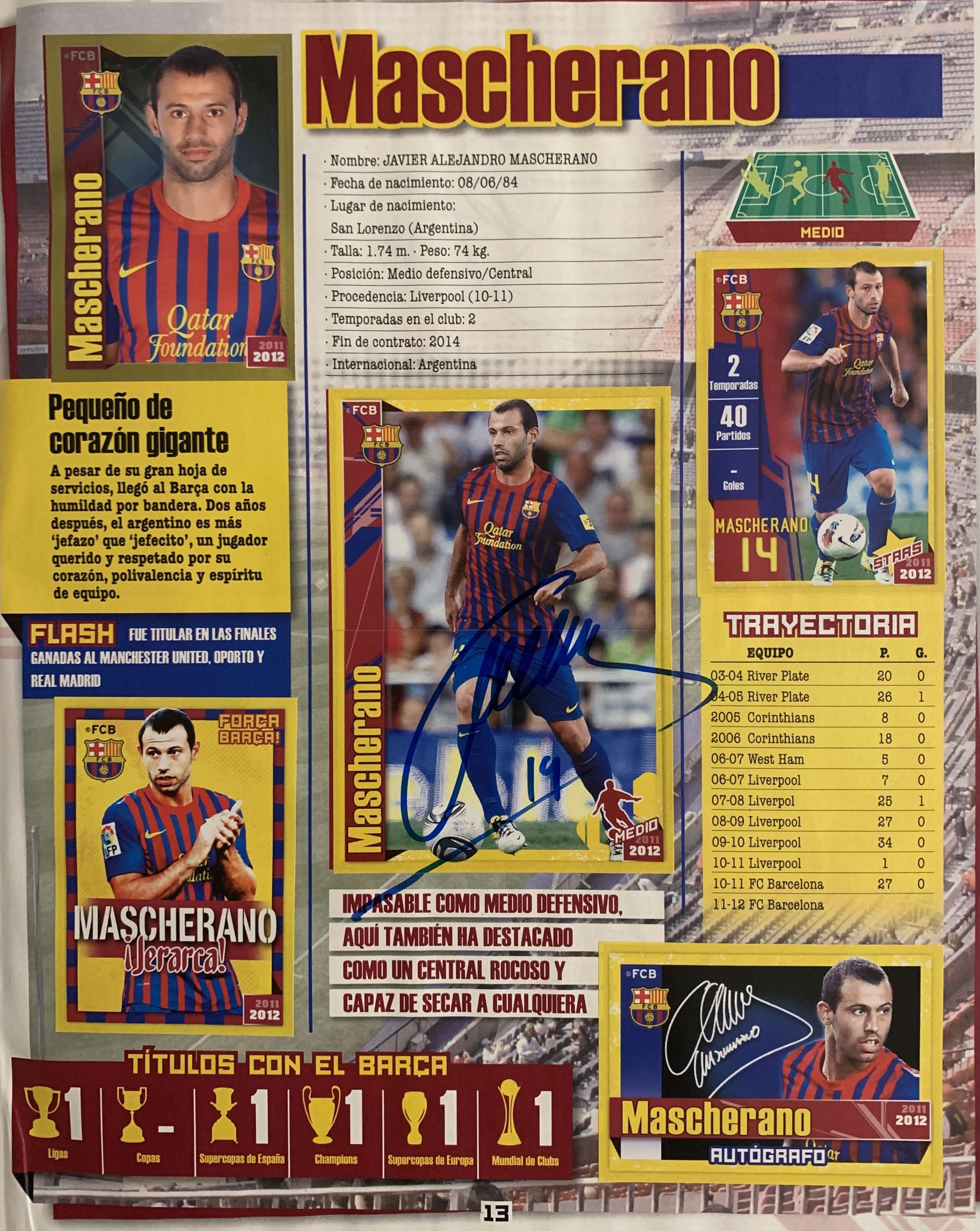 Colección FCBARCELONA 2011-2012 signat pels jugadors del Barça Mascherano