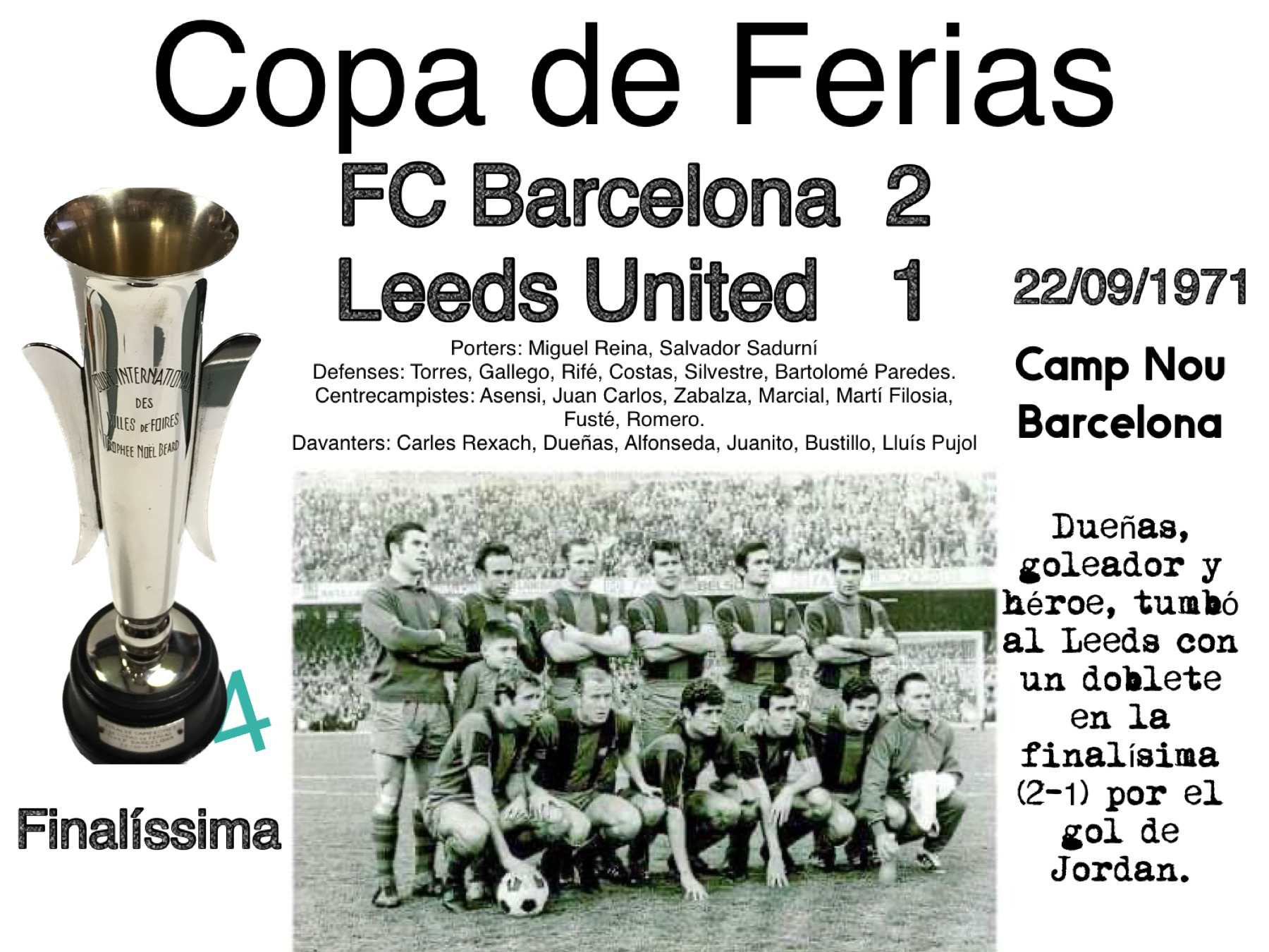 Copa de ferias finalísima 1971 FC Barcelona Leeds Camp Nou