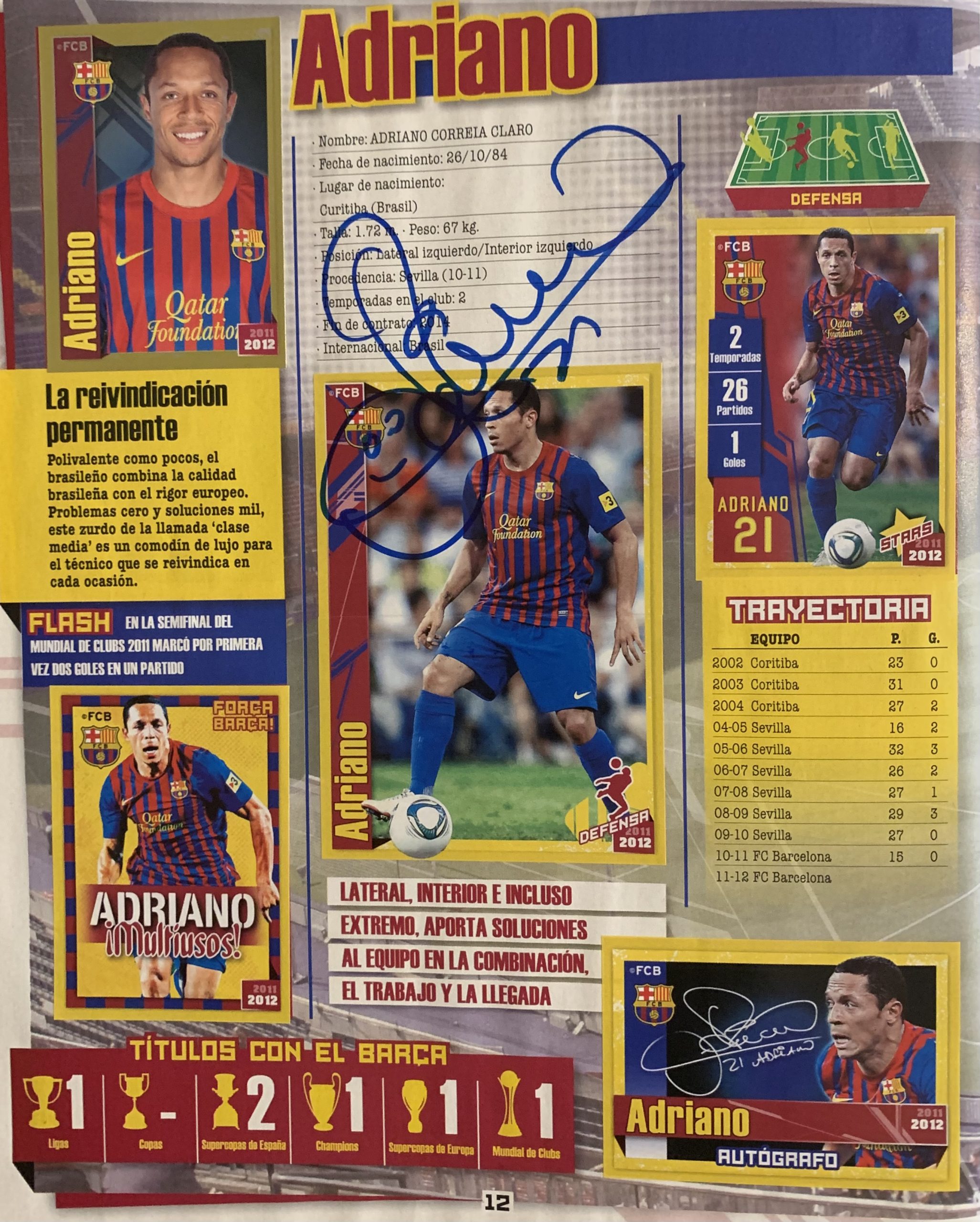 Colección FCBARCELONA 2011-2012 signat pels jugadors del Barça Adriano