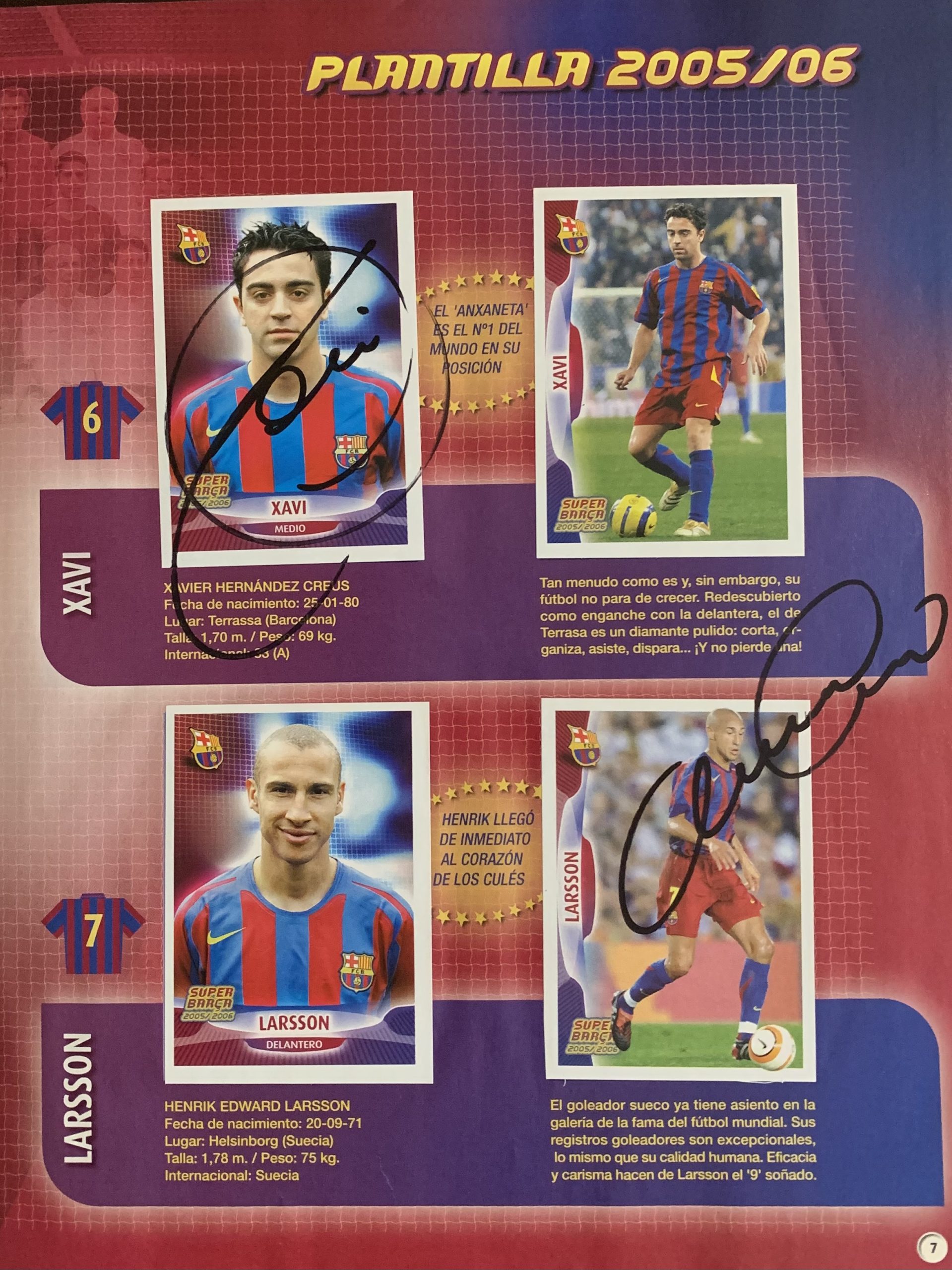 Àlbum de cromos FC Barcelona signat jugadors del Barça temporada 2005-2006 Xavi Larson