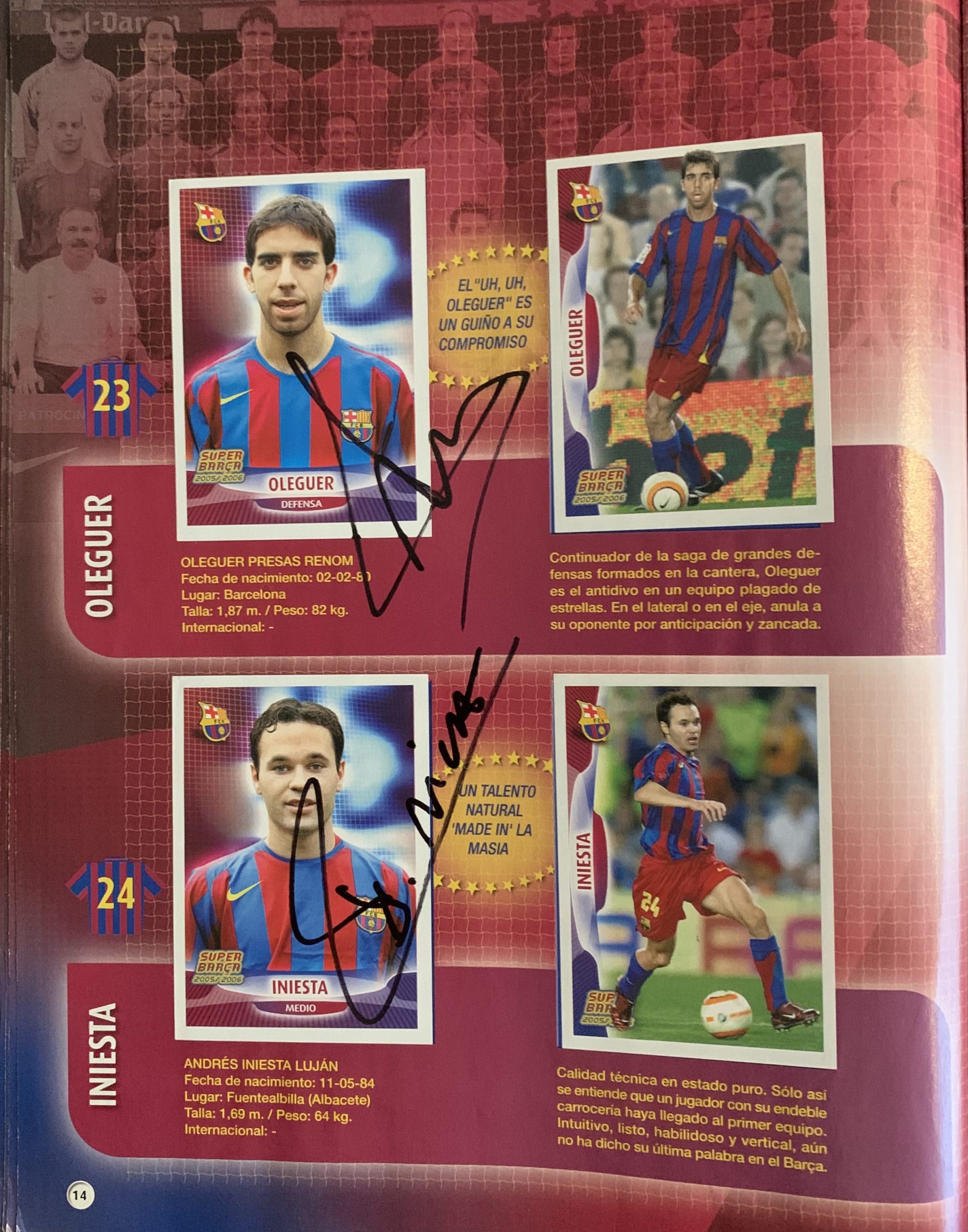 Àlbum de cromos FC Barcelona signat jugadors del Barça temporada 2005-2006 Oleguer Iniesta