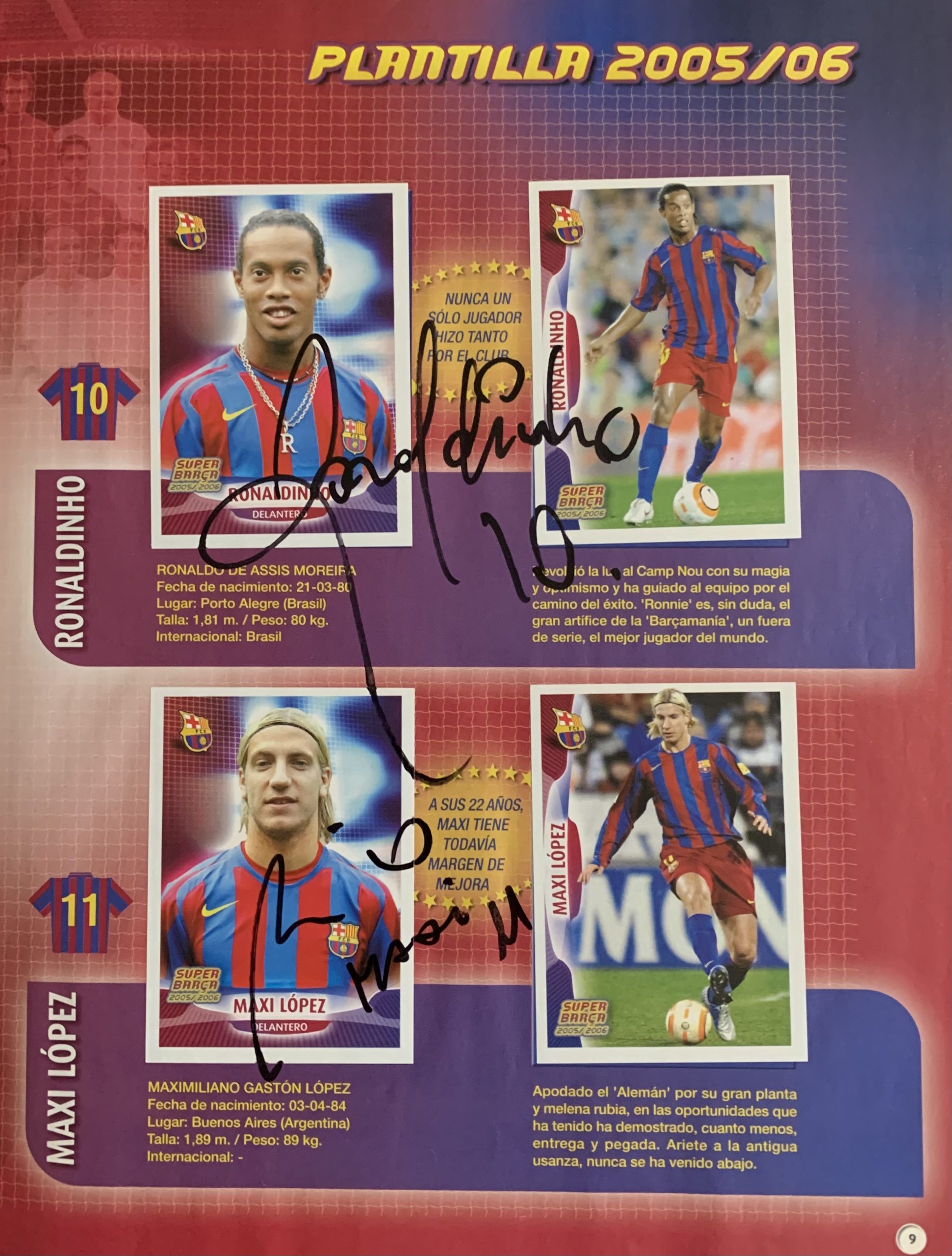 Àlbum de cromos FC Barcelona signat jugadors del Barça temporada 2005-2006 Ronaldinho 