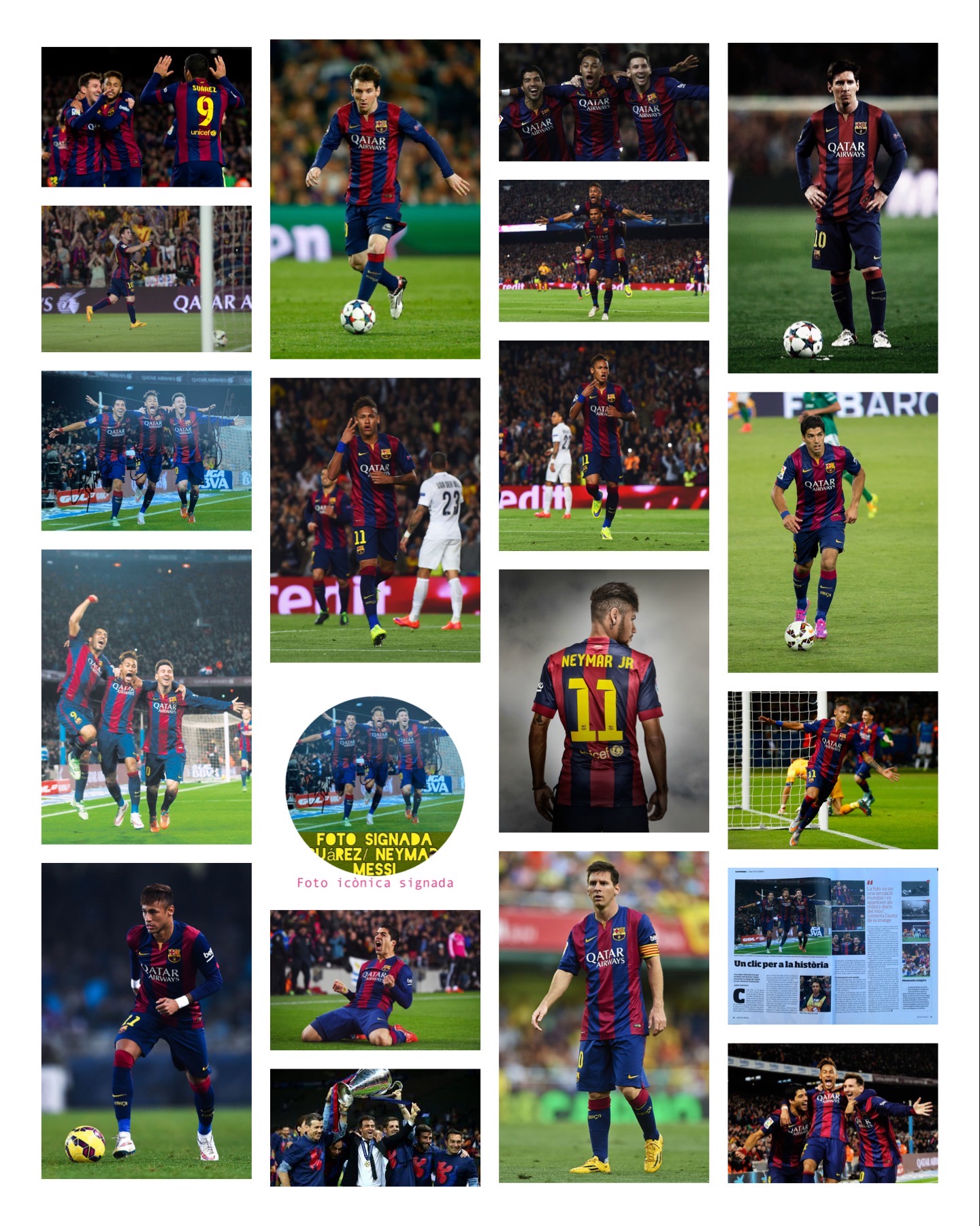 FOTO mítica 2015 signada pels jugadors Suárez Neymar Messi Camp Nou FC Barcelona