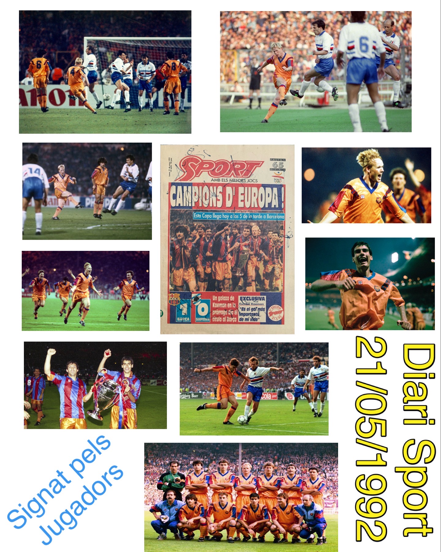 Diari Sport 21/05/1992 FC Barcelona campió Copa Europa signat per la plantilla