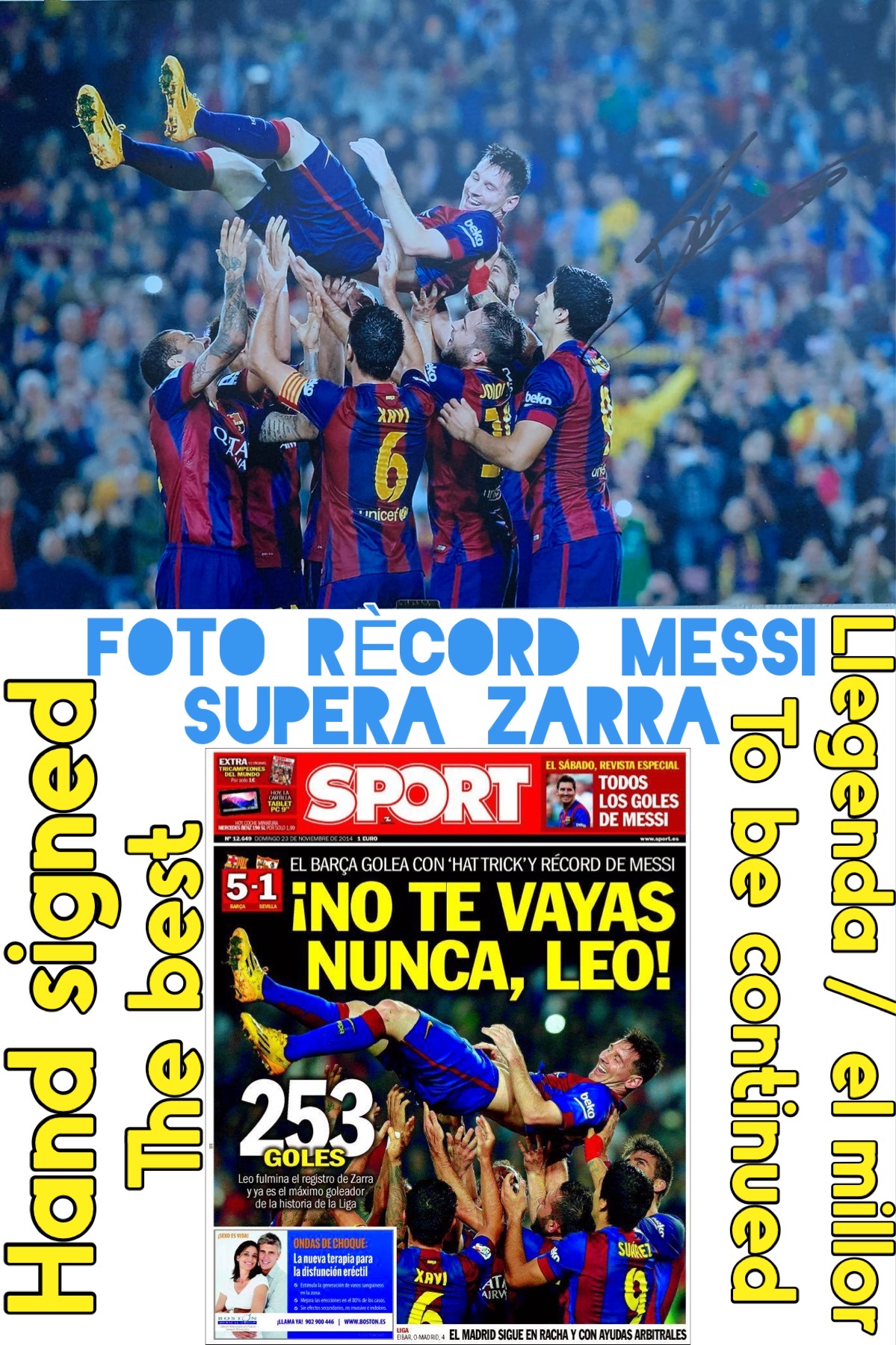 FOTO rècord gols liga 22/11/2014 hat trick Leo Messi supera Zarra con 253 goles