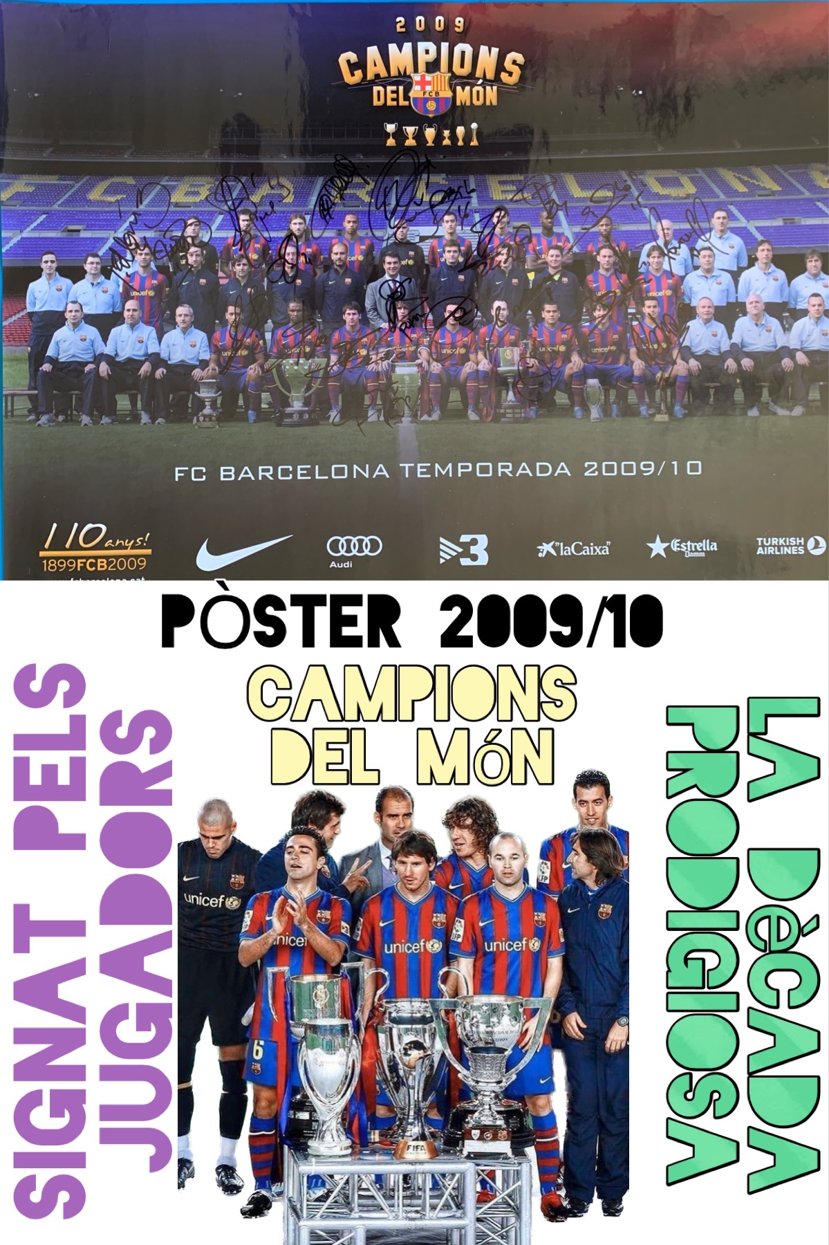 Pòster FC Barcelona signat pels jugadors temporada 2009-2010 Campions del Món