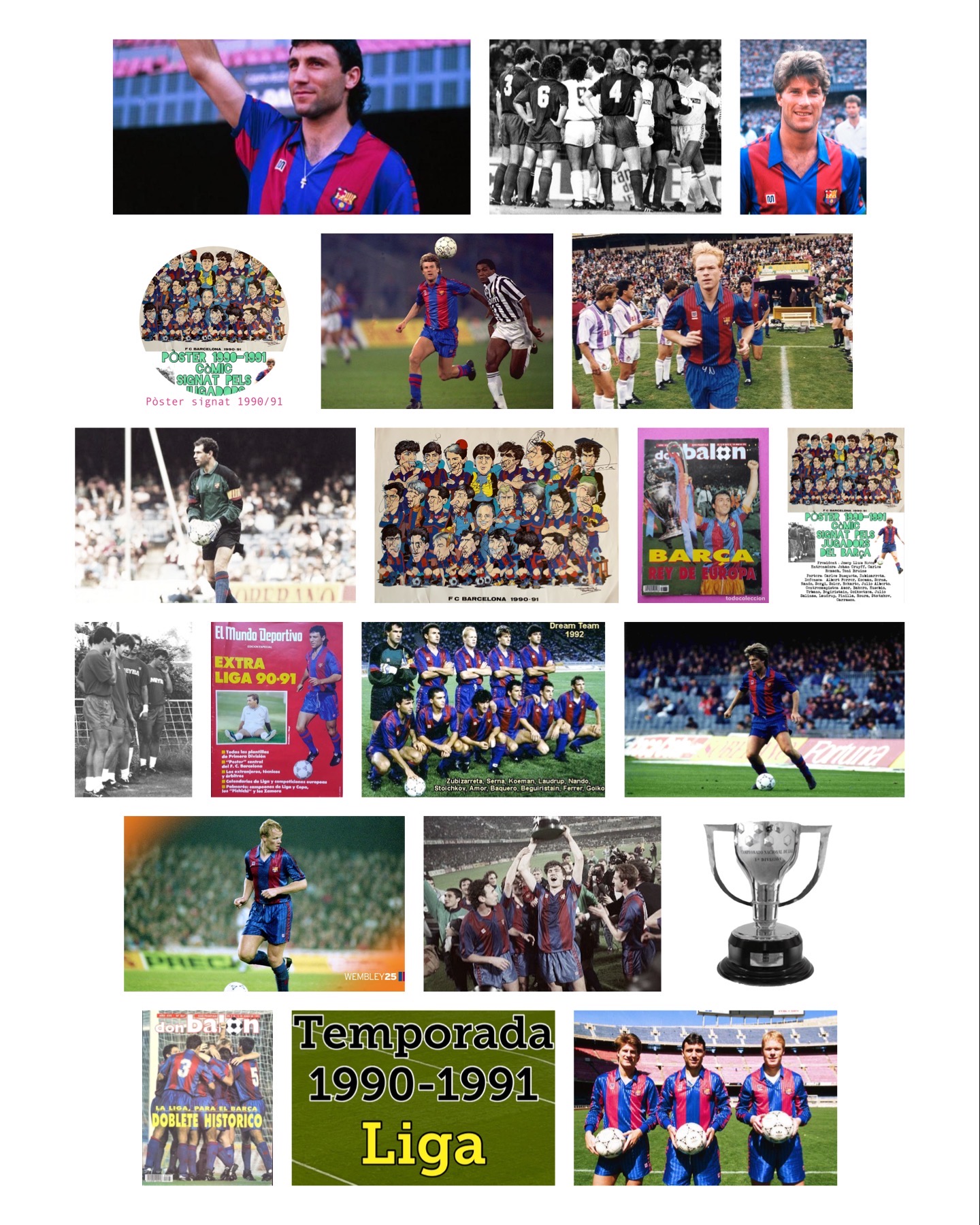 Pòster FC Barcelona signat pels jugadors temporada 1990-1991 el Barça de Cruyff (entrenador)