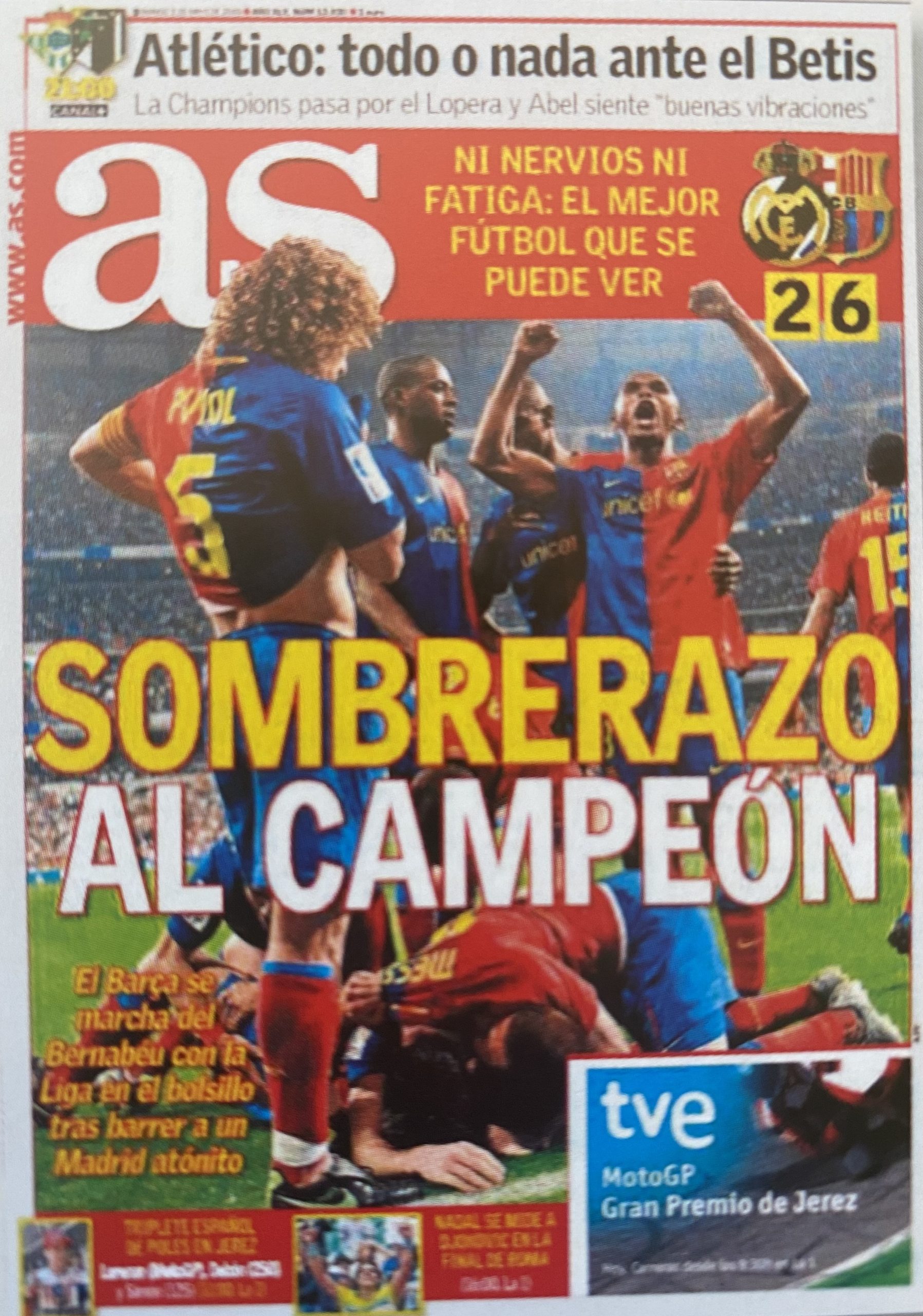 Diari As R. Madrid 2 Barça 63/05/2009 Sombrerazo al campeón