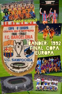 Banderí FC Barcelona Final Copa de Europa 1992 signat pels jugadors del Barça