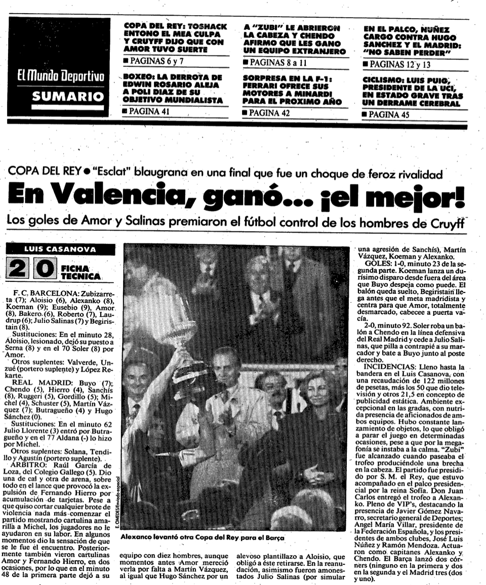 El Mundo Deportivo Real Madrid 0-FC Barcelona 3 1984-1985 Liga El Mundo Deportivo