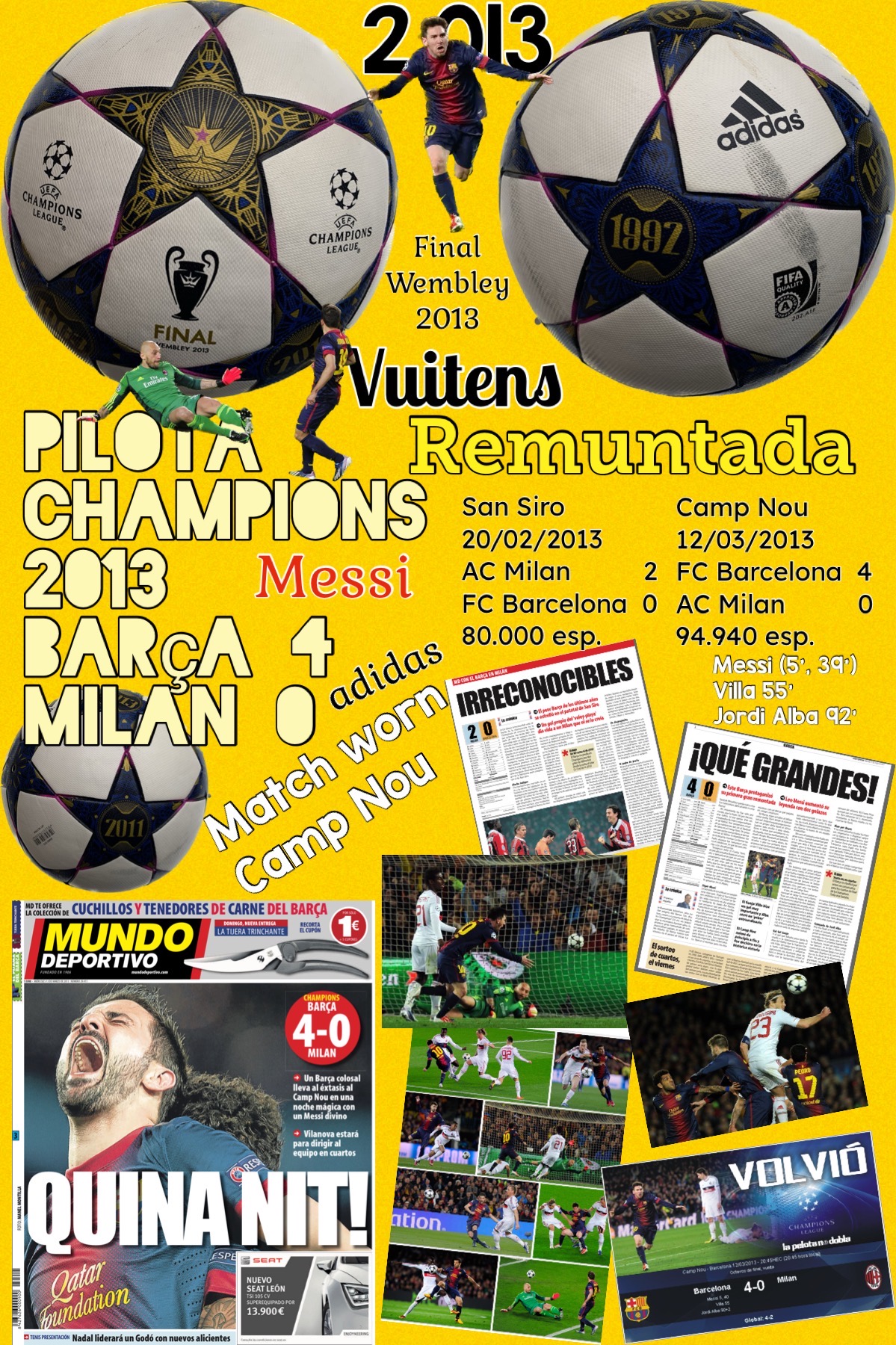 Pilota adidas finale Champions 2012-2013 FC Barcelona 4- A.C.Milan 0 - Messi 2 Villa Jordi Alba