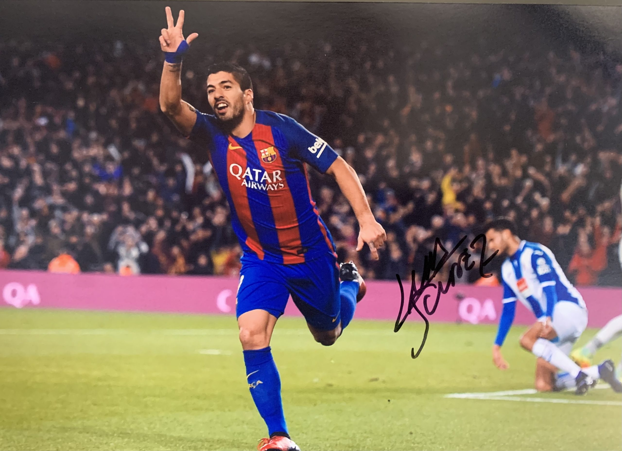 Foto signada per Luis Suárez 2016/2017 Barça 4 Espanyol 1