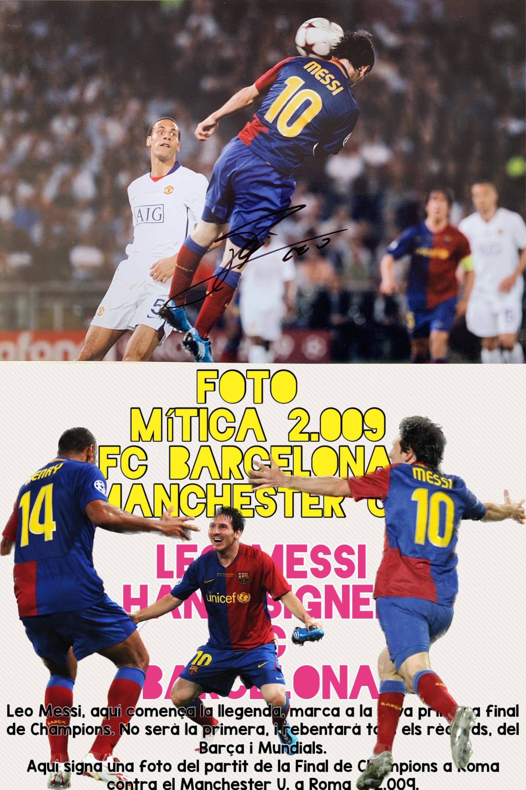 Foto Messi gol final Champions 2009 FC Barcelona Manchester Roma
