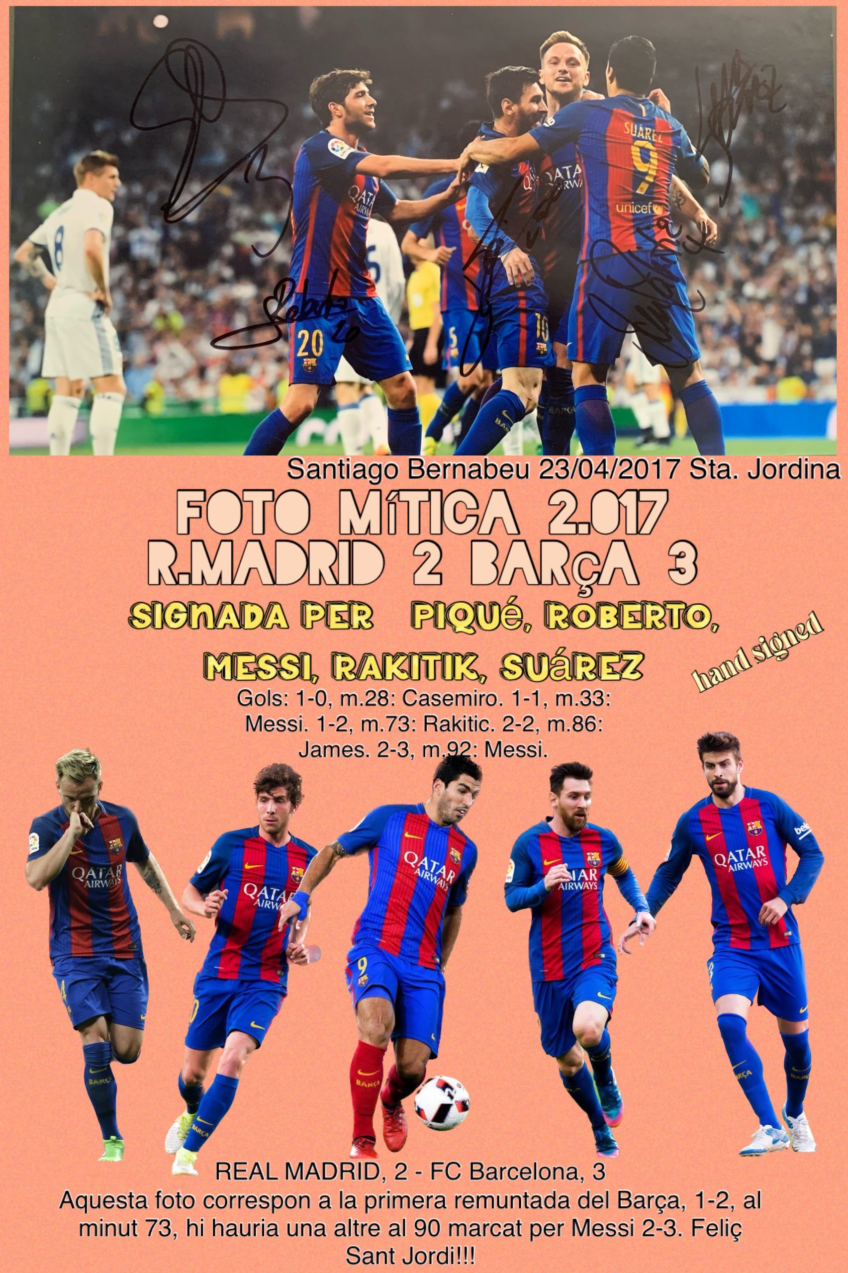 FOTO mítica Rakitic 2016-2017 remuntada R Madrid 2 - FC Barcelona 3 2on gol 1-2 celebració
