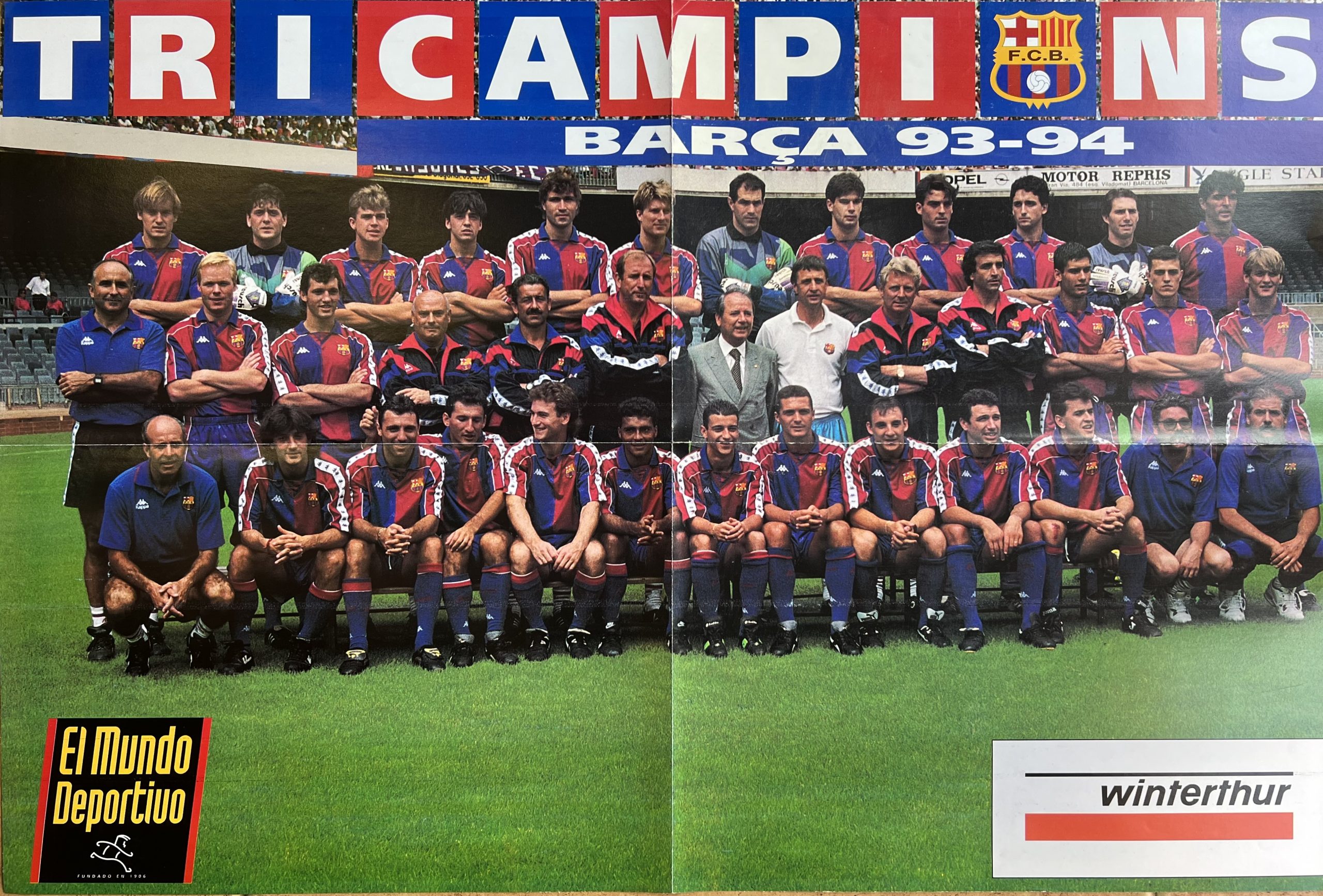 pòster FC Barcelona 1993-1994 4a Liga seguida plantilla